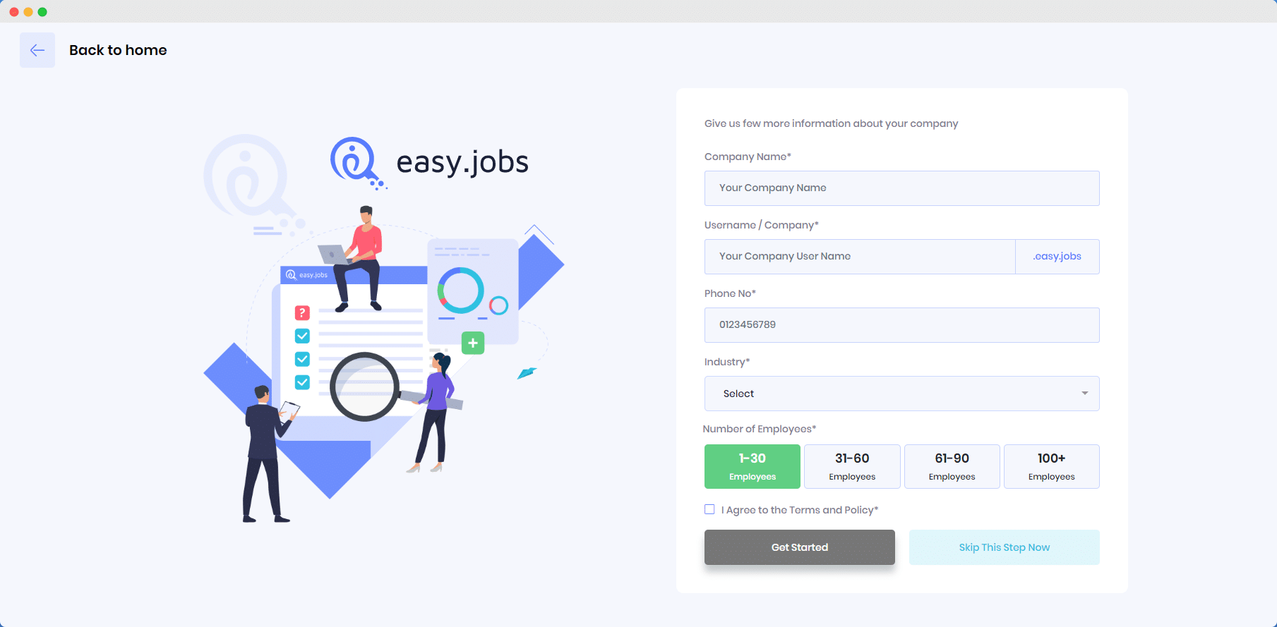getting started, easy.jobs