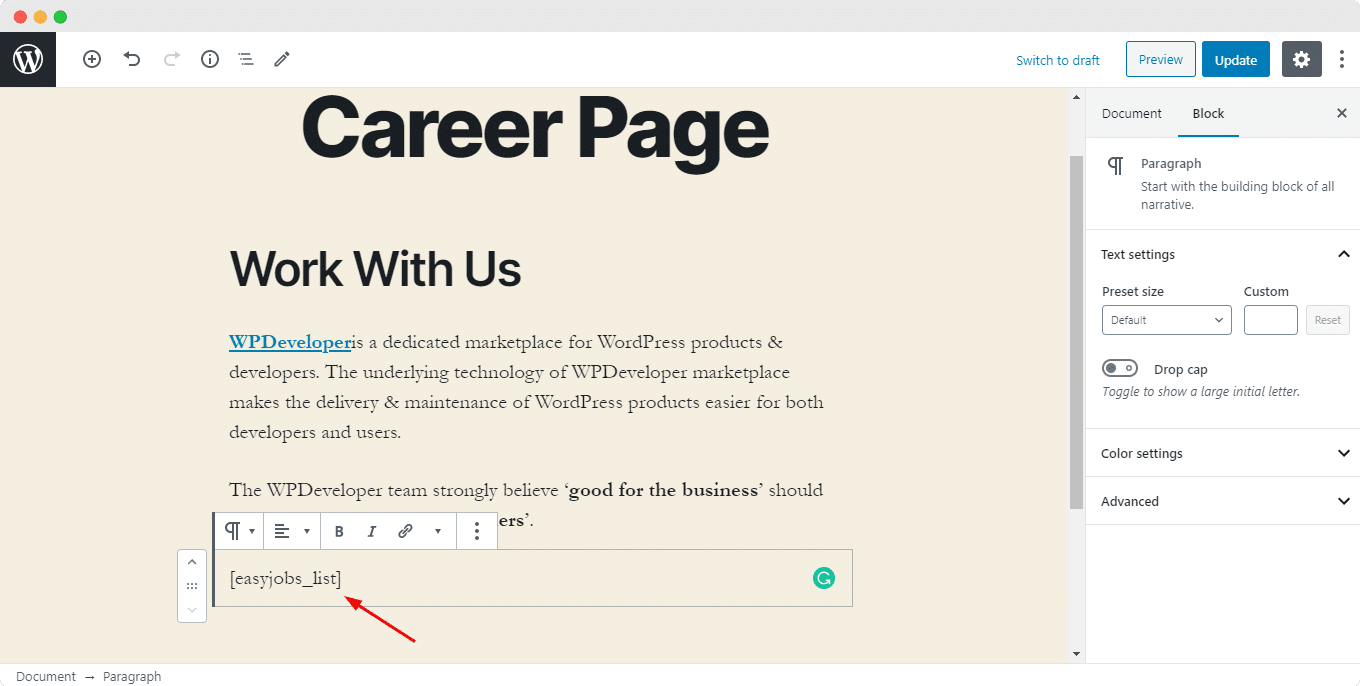 Crea una pagina di carriera usando easy.jobs