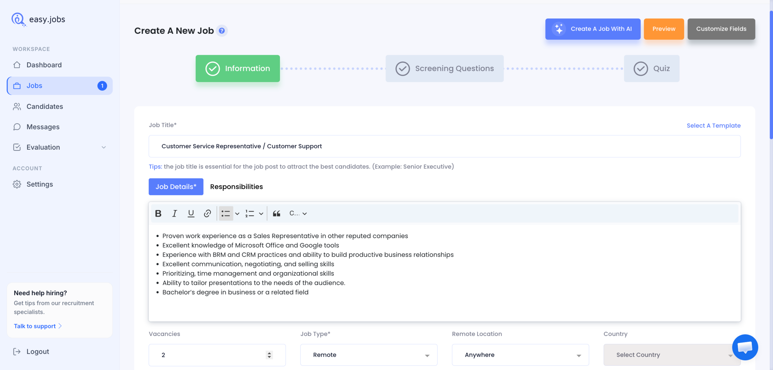How to Create A New Job Post in easy.jobs? 9 New Job Post