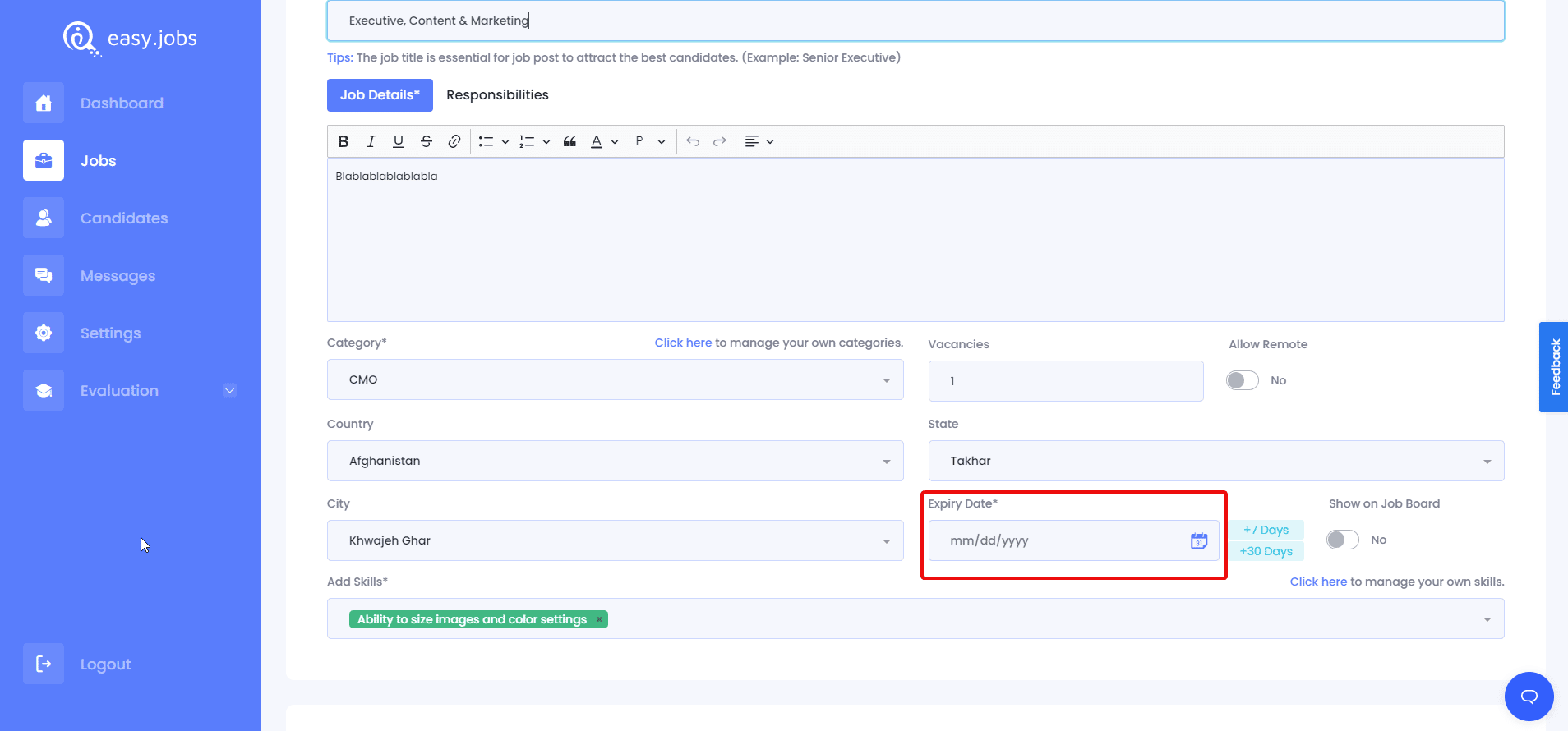 Aktifkan posting pekerjaan yang kedaluwarsa di easy.jobs