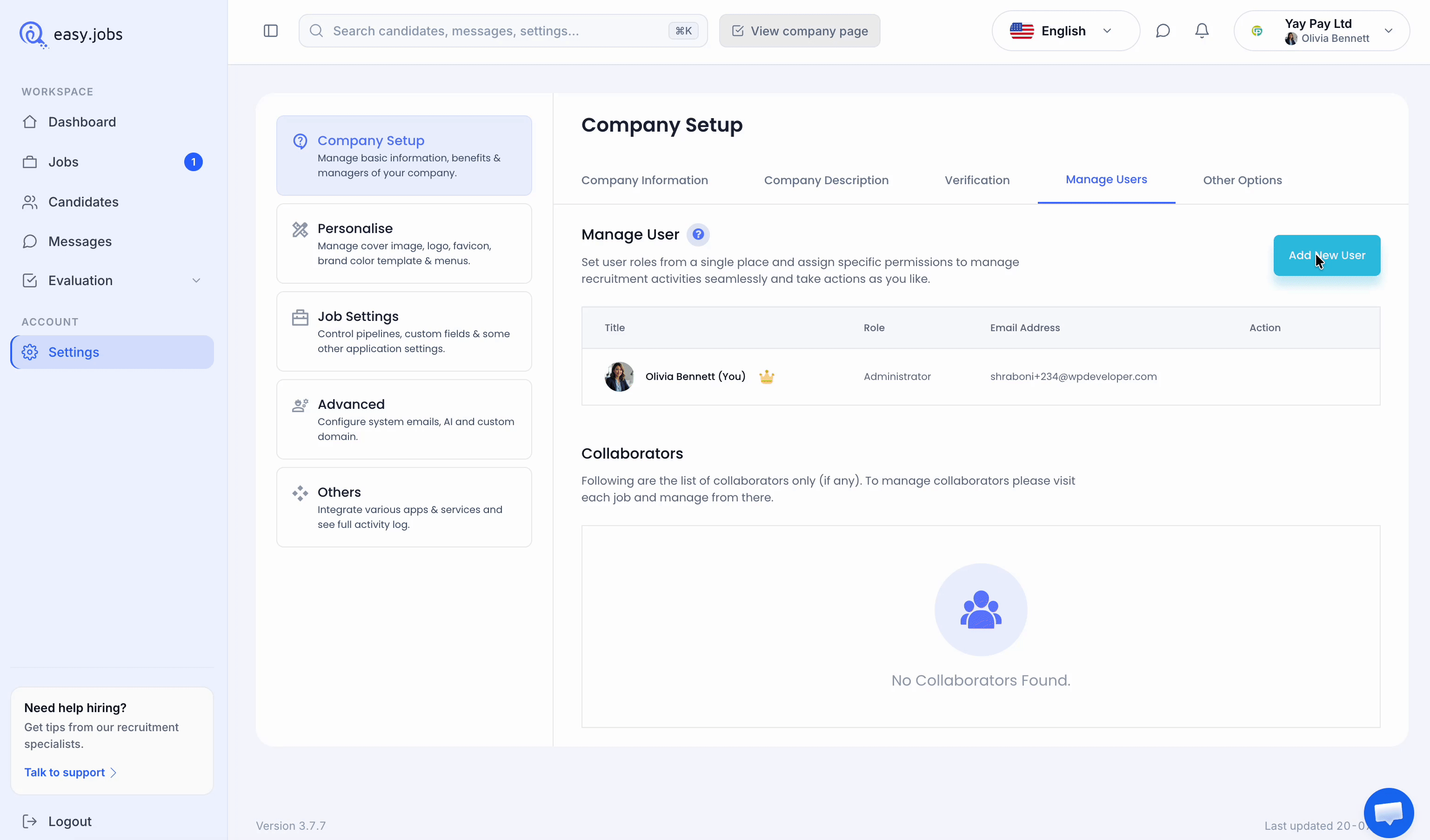 Come aggiungere un membro al team o configurare il team di reclutamento su easy.jobs? 2 add team member