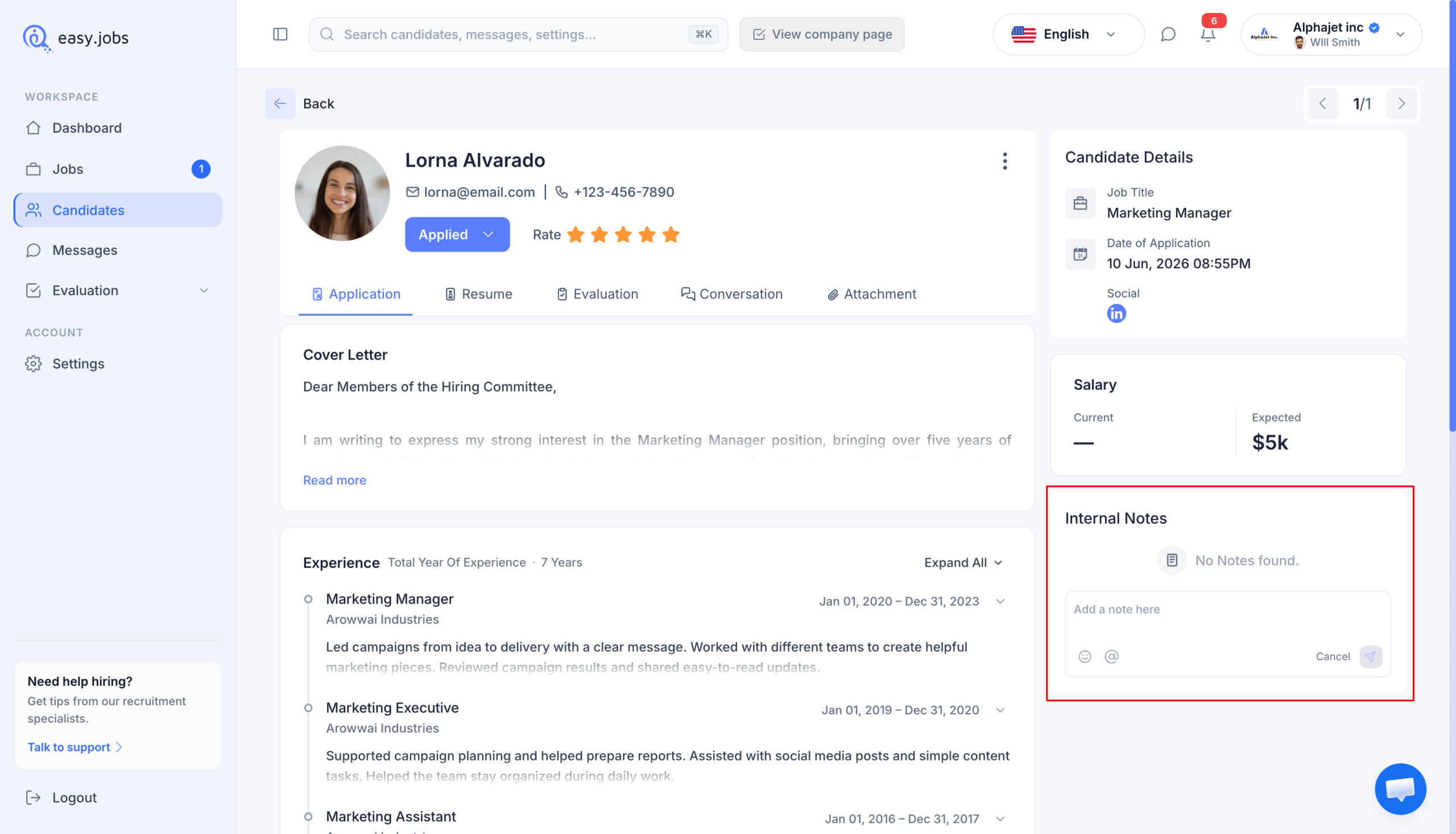 Bagaimana cara menambahkan catatan pada kandidat? 2 Internal Notes
