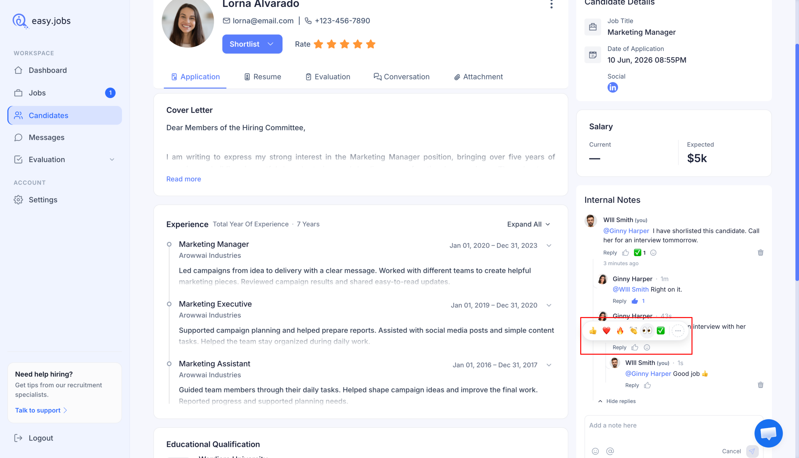 Bagaimana cara menambahkan catatan pada kandidat? 5 Internal Notes