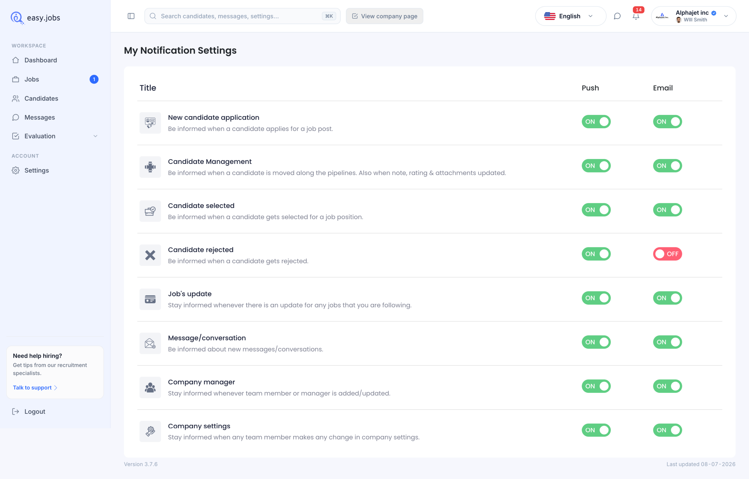 Bagaimana Cara Mengelola Visibilitas Tim di easy.jobs? 4 Customize Notification Alert
