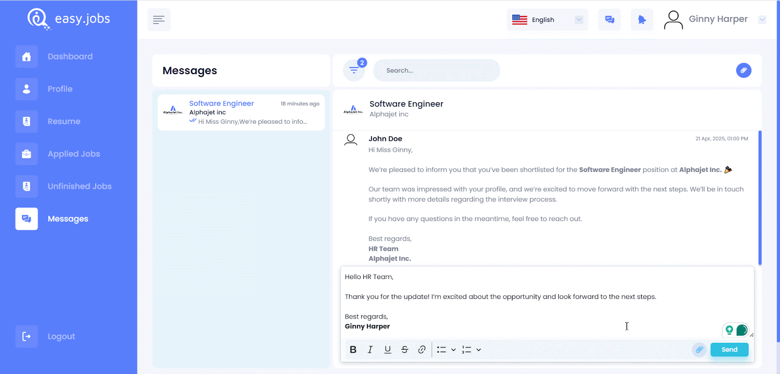 Check Messages in easy.jobs