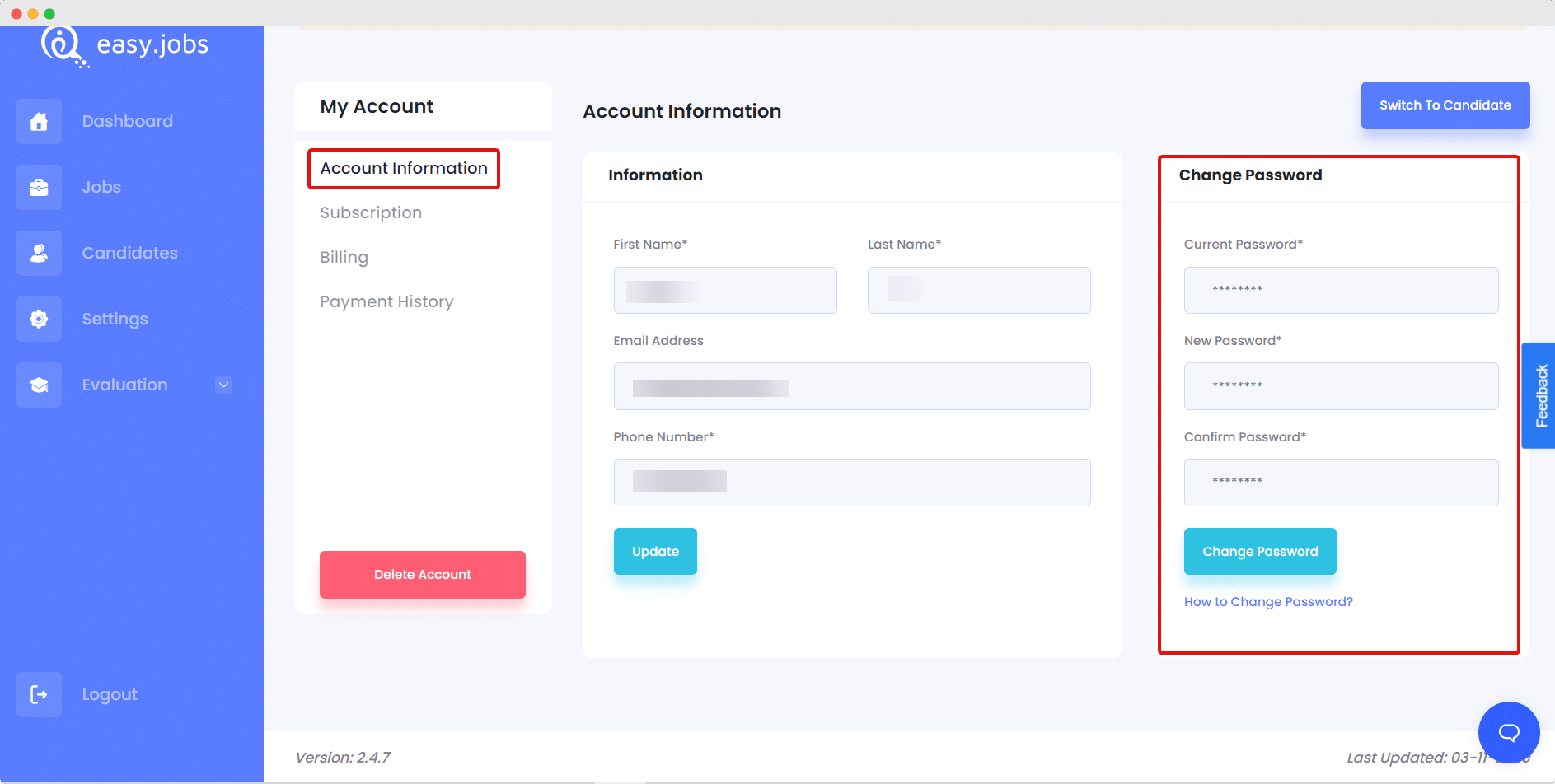 reset password