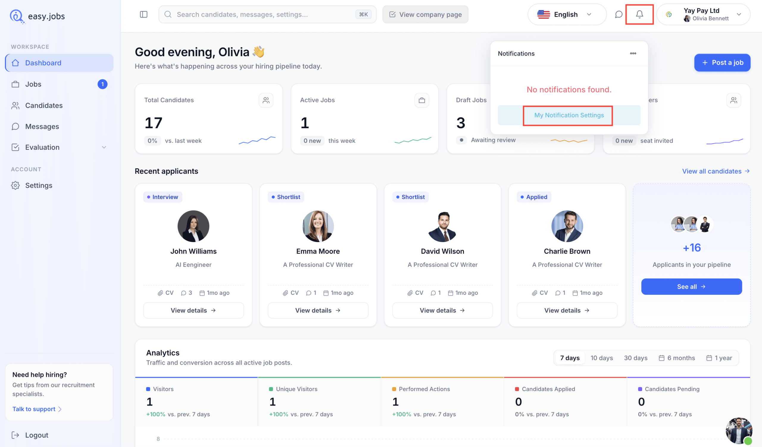 ¿Cómo actualizar las notificaciones de usuario en easy.jobs? 1 Update User Notifications