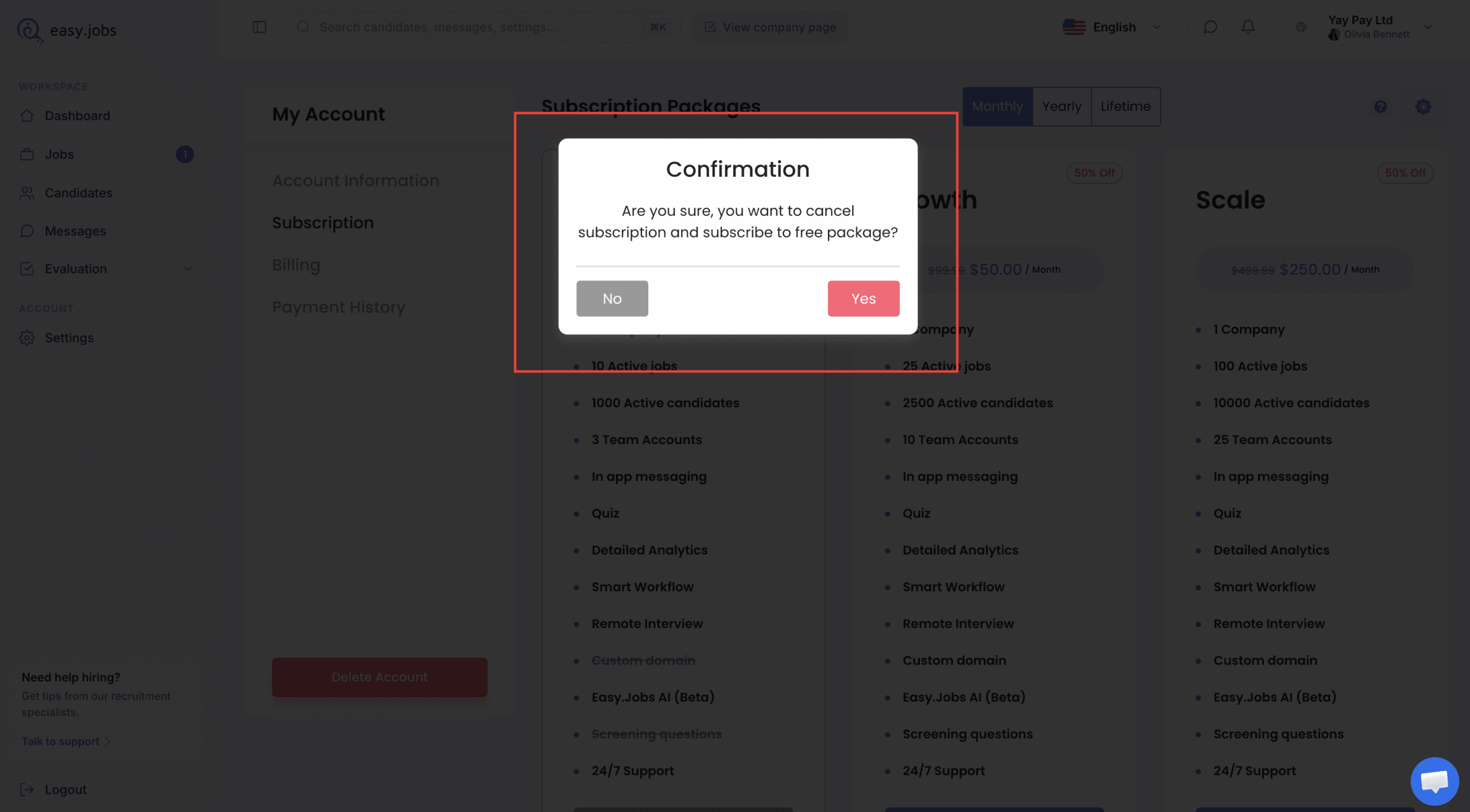 How to Cancel Your Subscription in easy.jobs? 3 Cancel Your Subscription