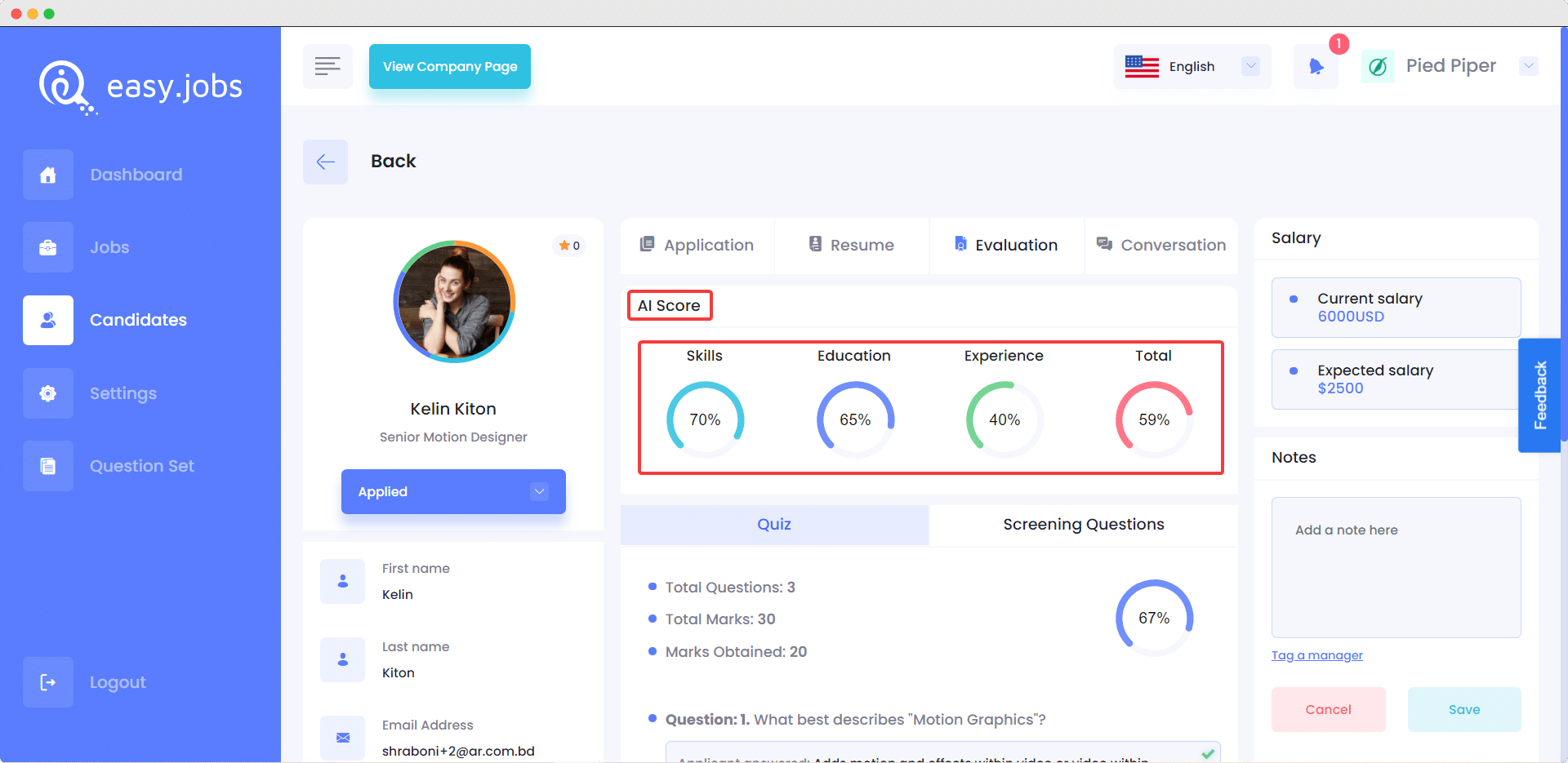 easy.jobs AI score