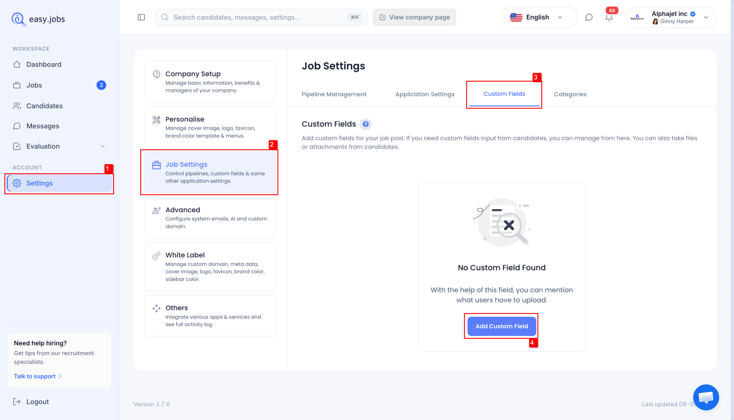 Bagaimana Cara Memperbarui Kolom Kustomisasi di easy.jobs? 1 custom fields