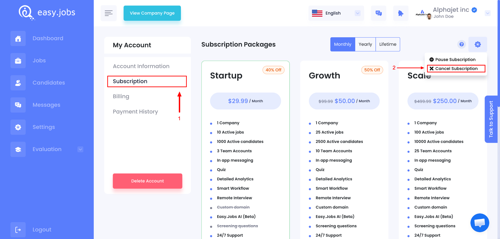 How to Cancel Your Subscription in easy.jobs? 2 Cancel Your Subscription