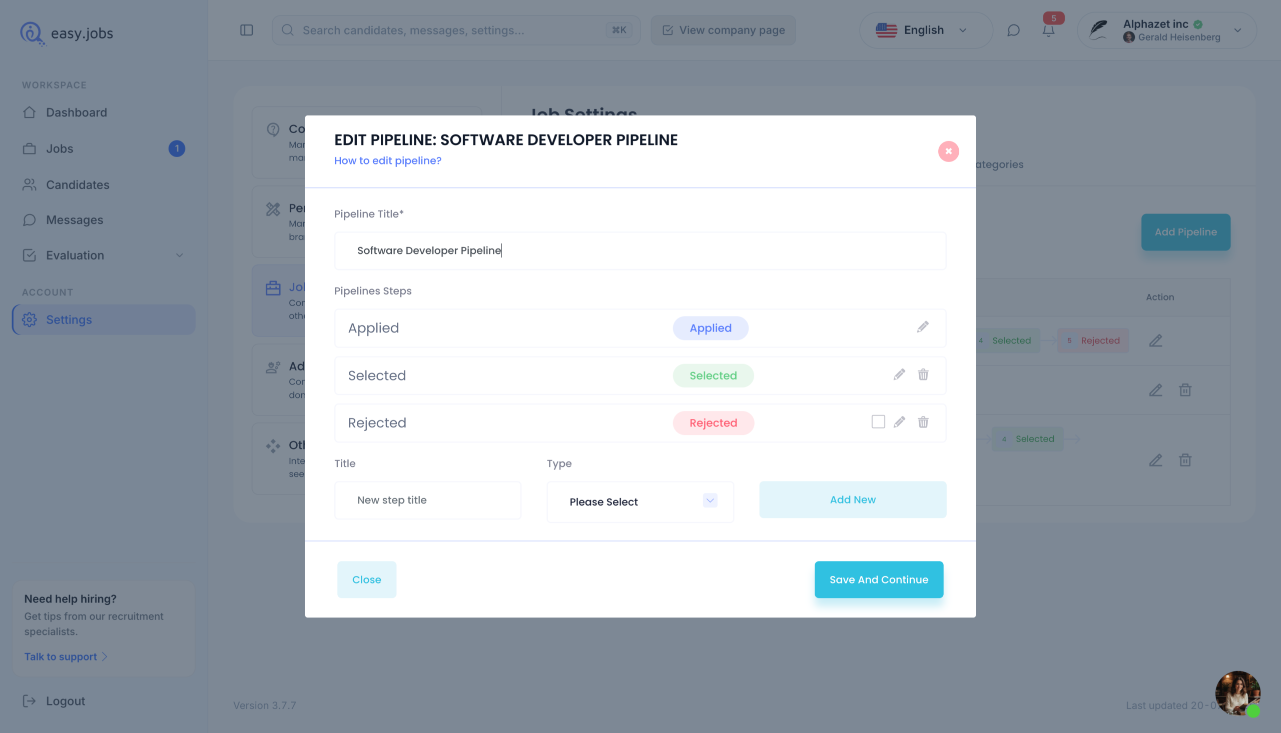 How to Edit Pipeline in easy.jobs? 2 Edit Pipeline