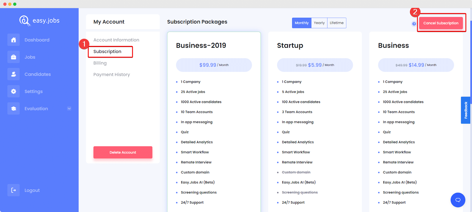 easy.jobs, batalkan langganan