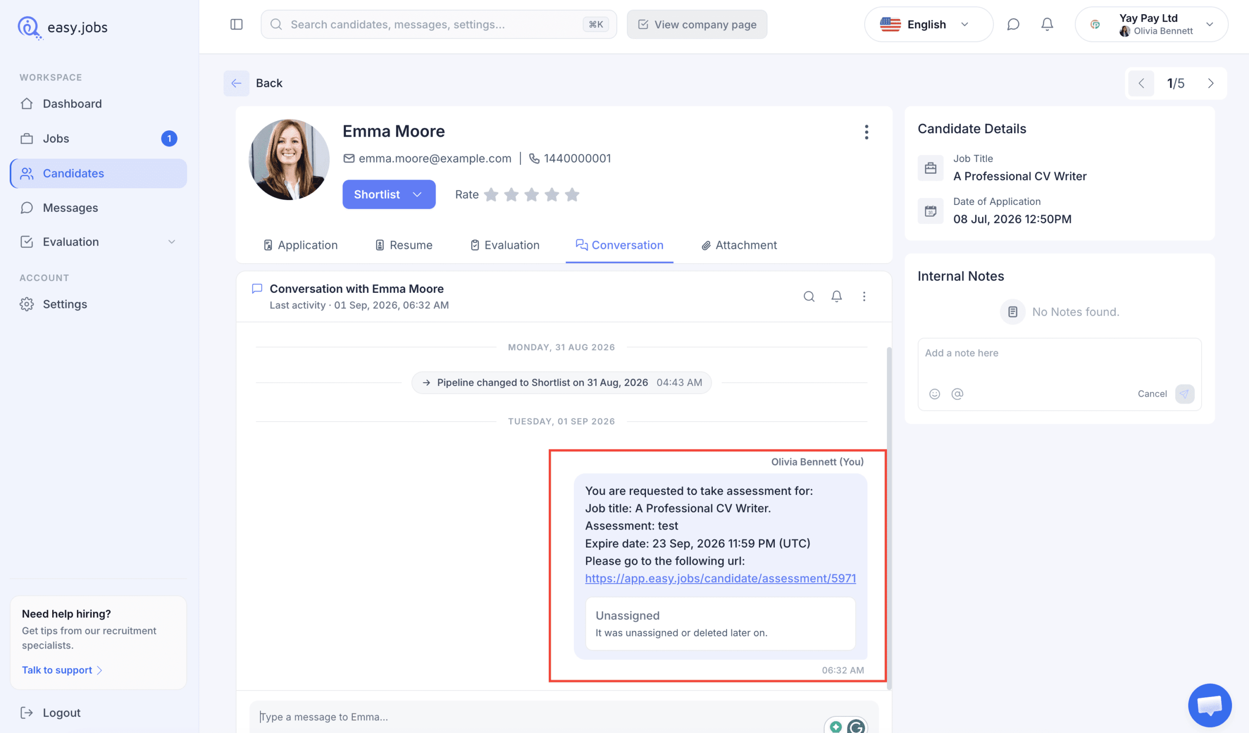 How To Assign Candidates For Assessment In easy.jobs 3 assign candidates for assessment