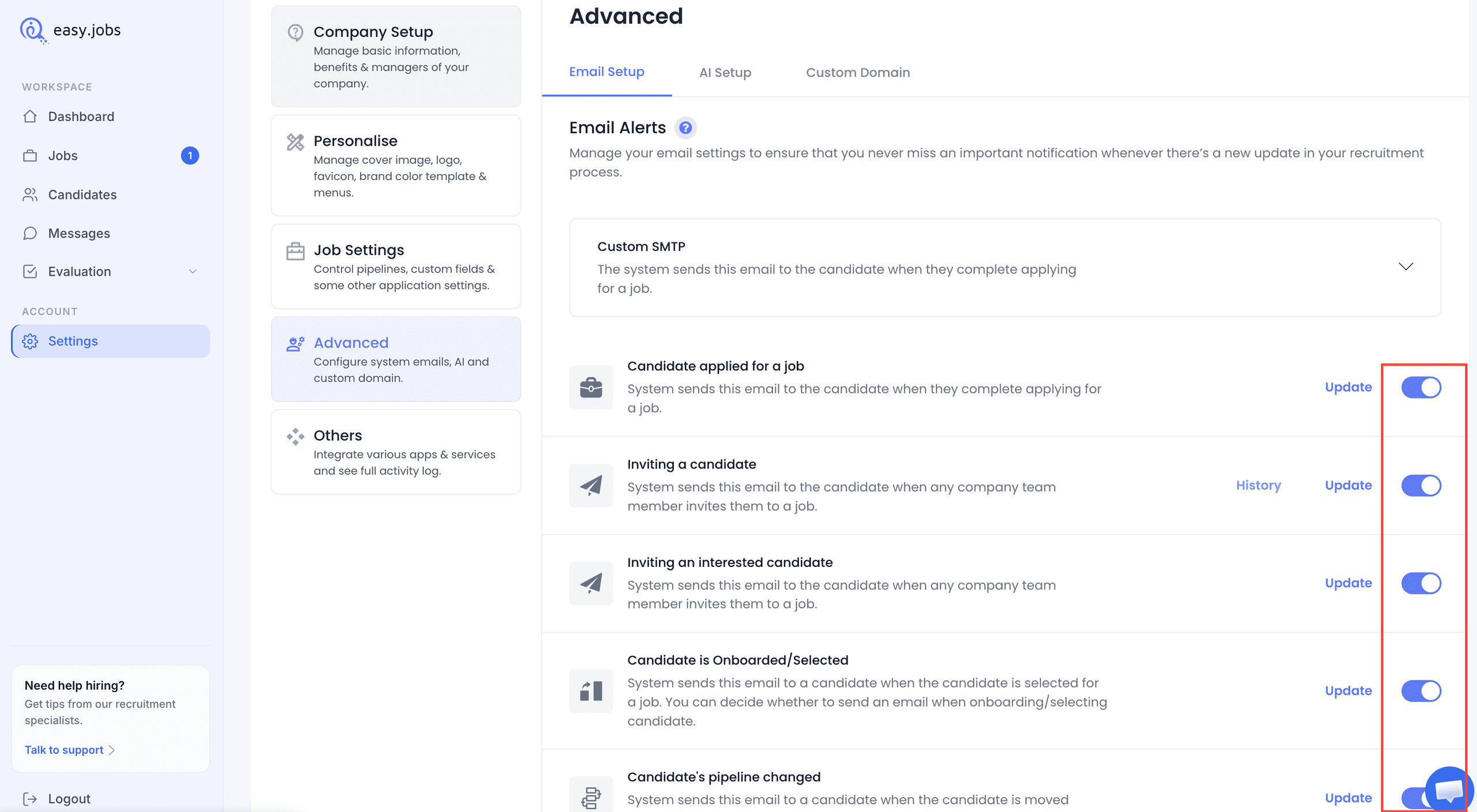 So konfigurieren Sie die E-Mail-Einrichtungseinstellungen in easy.jobs 2 Configure Email Setup Settings