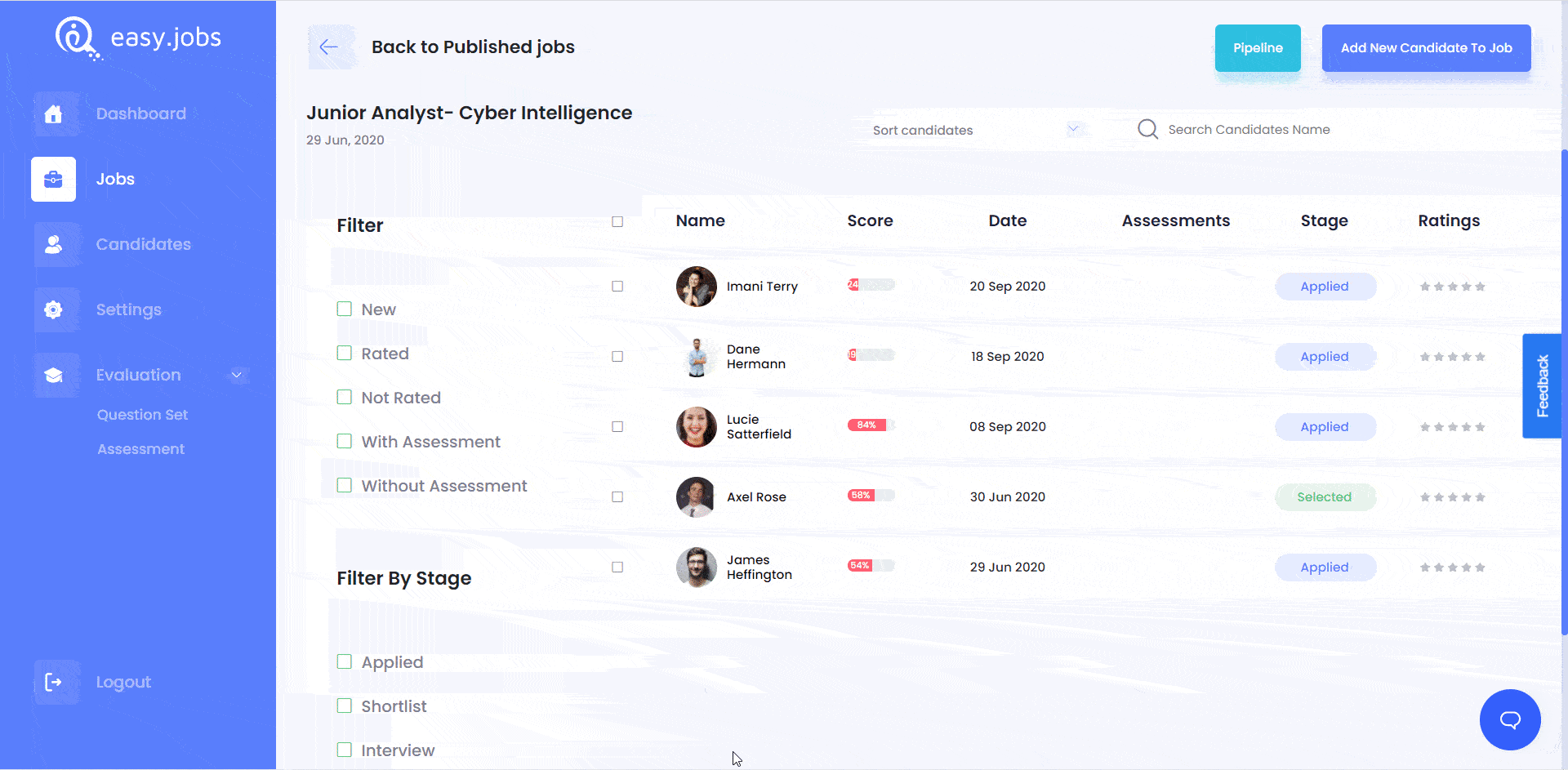 assign candidates for assessment