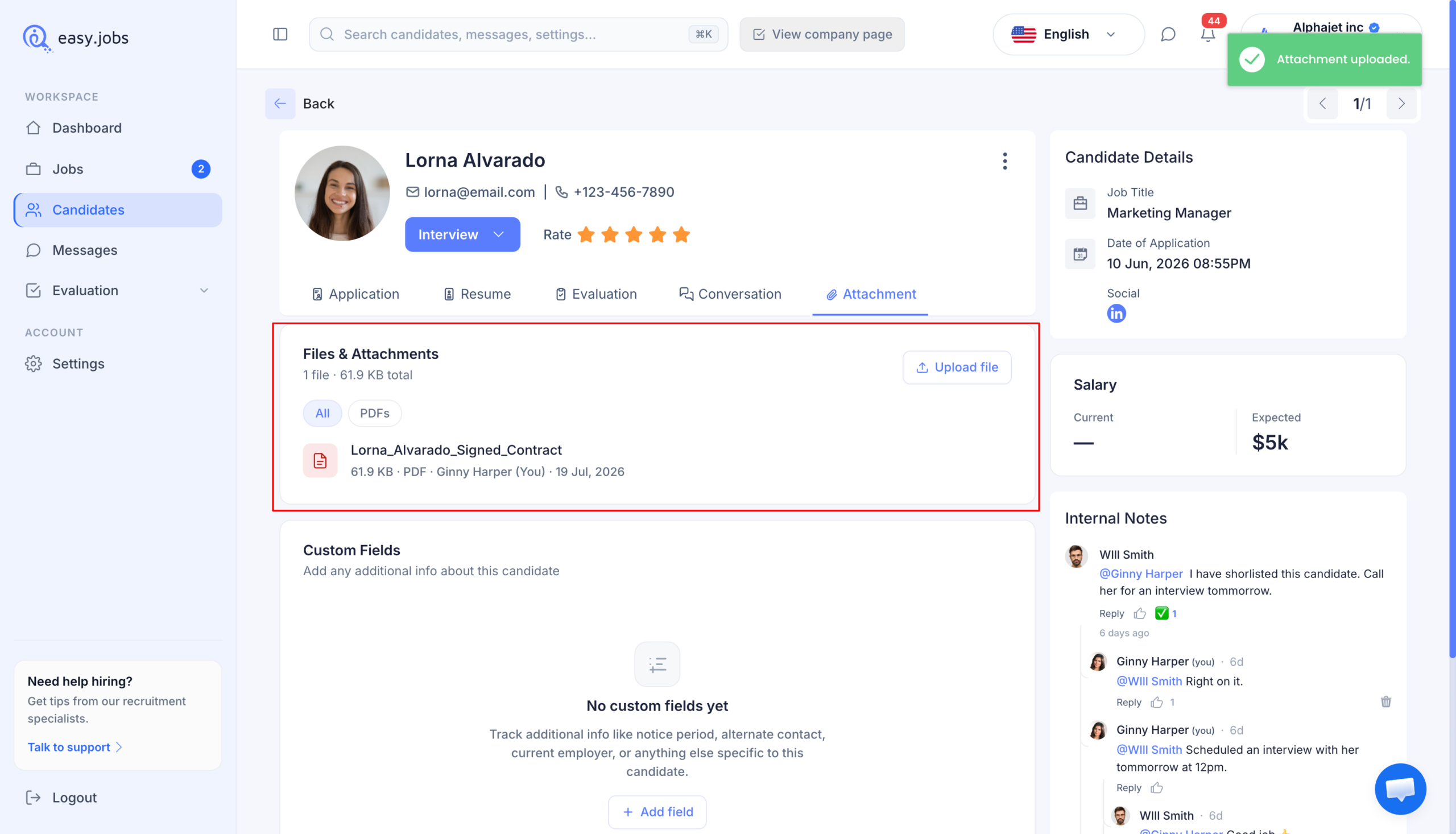 How To Upload Documents For A Candidate In easy.jobs? 4 Upload Document
