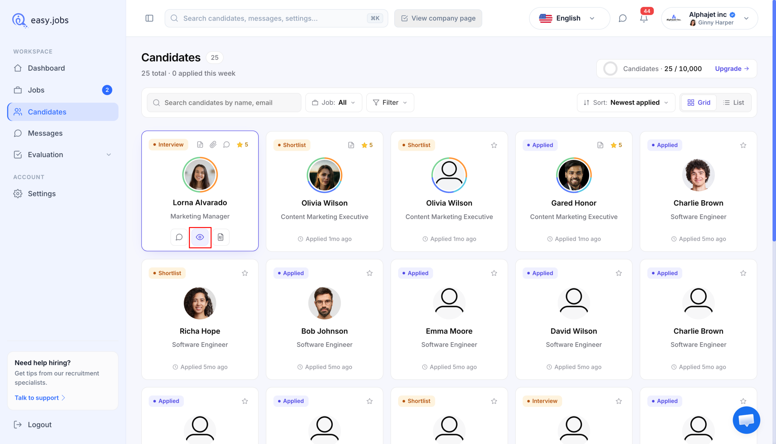 Come visualizzare il punteggio di valutazione dei candidati su easy.jobs? 1 assessment score