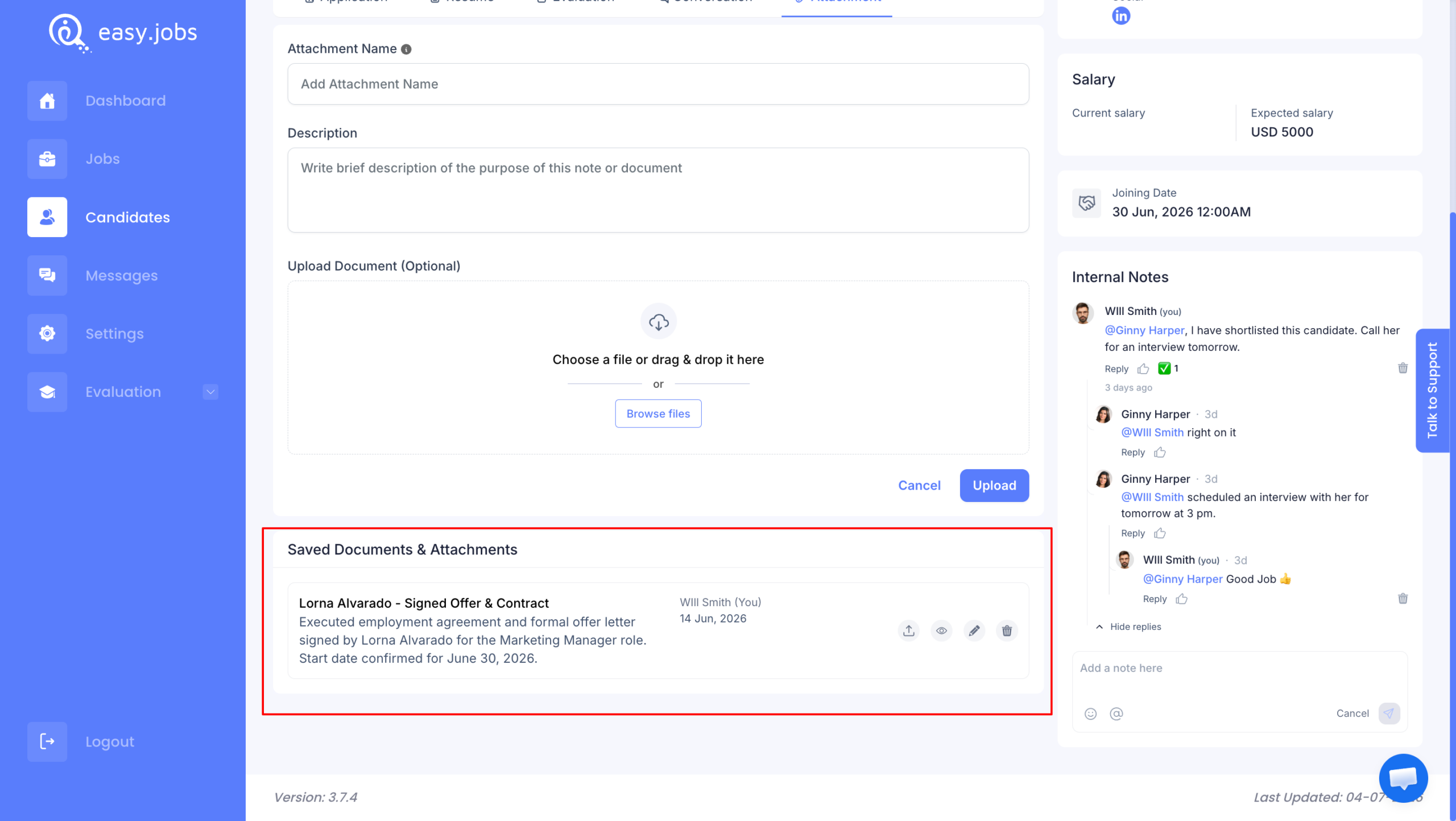 How To Upload Documents For A Candidate In easy.jobs? 3 Upload Documents