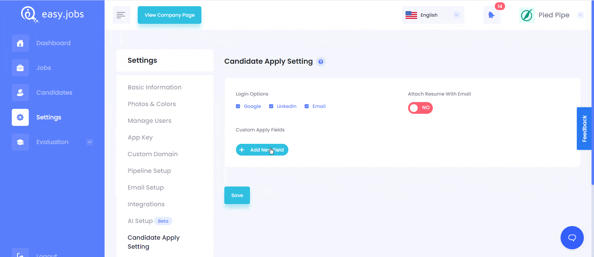 candidates apply settings