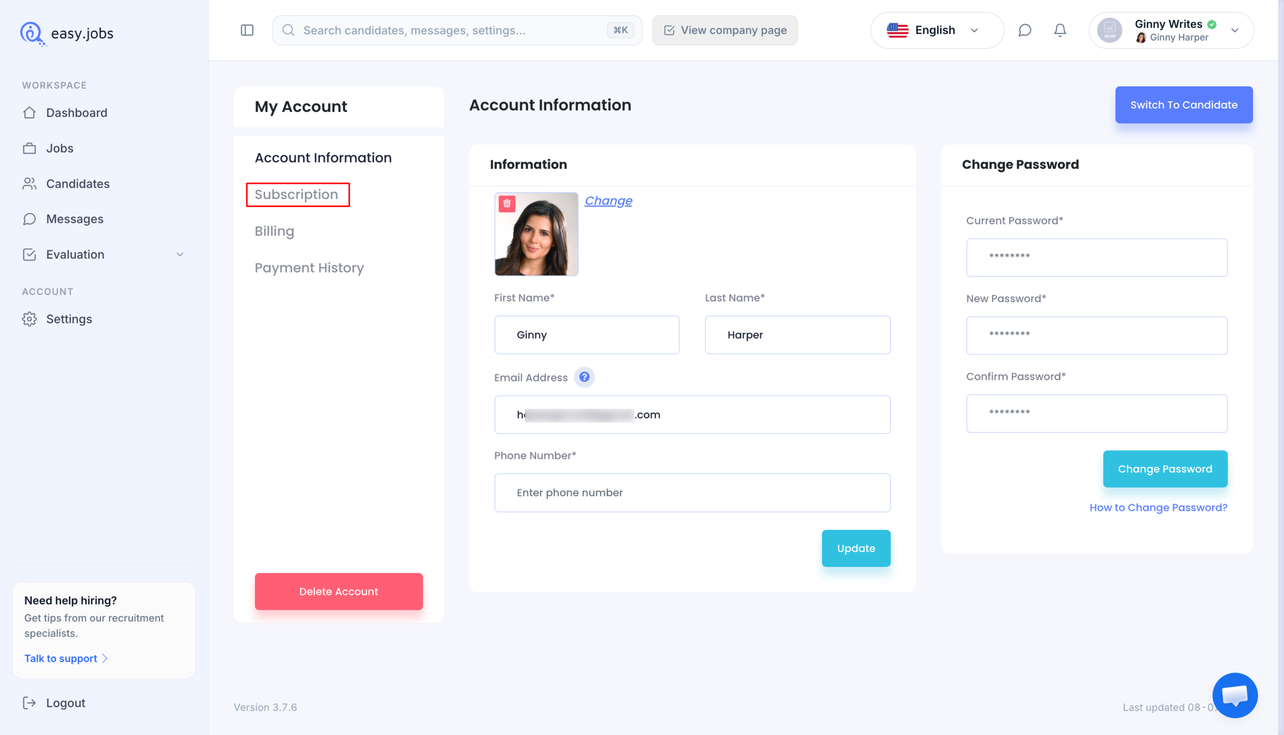 Как обновить подписку на easy.jobs? 2 Upgrade Subscription Package