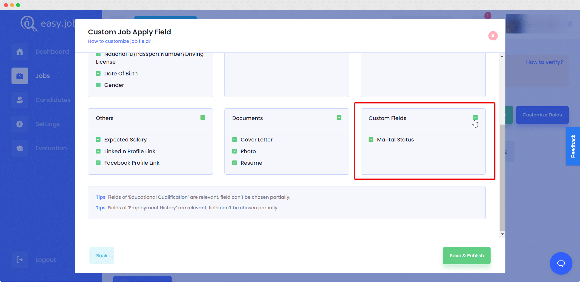 Candidate Apply Settings