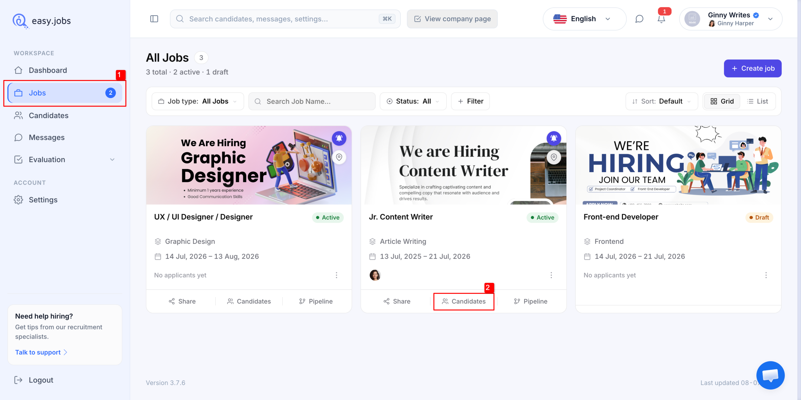 Como enviar um link de convite de emprego para um candidato usando o easy.jobs? 1 Job Invitation