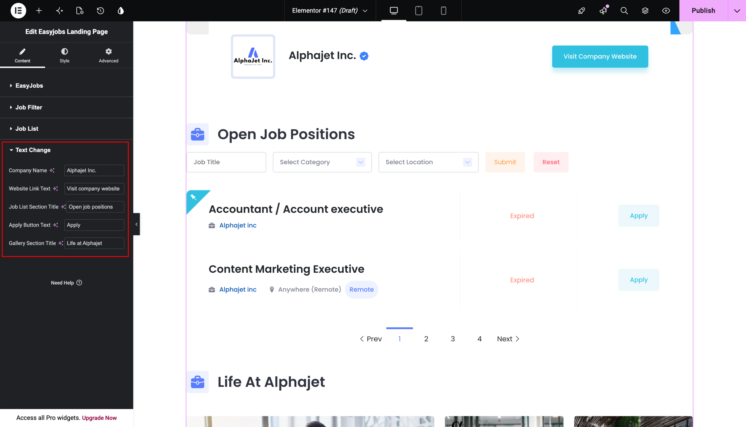 How To Design Career Site In Elementor Using easy.jobs? 6 career site in Elementor 6