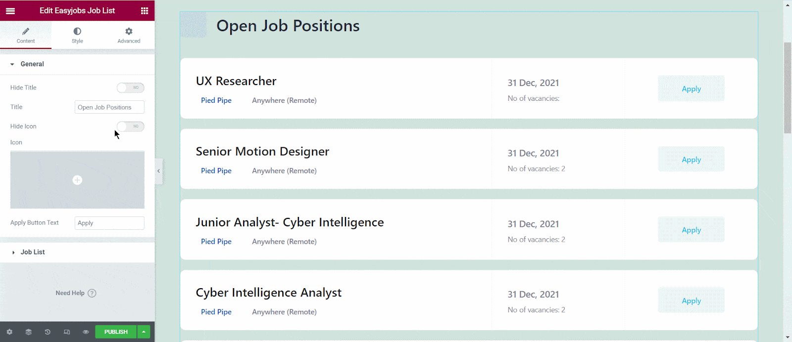 Bagaimana Mendesain Papan Pekerjaan Atau Halaman Posting Pekerjaan Menggunakan Elementor Dengan Easy.Jobs?