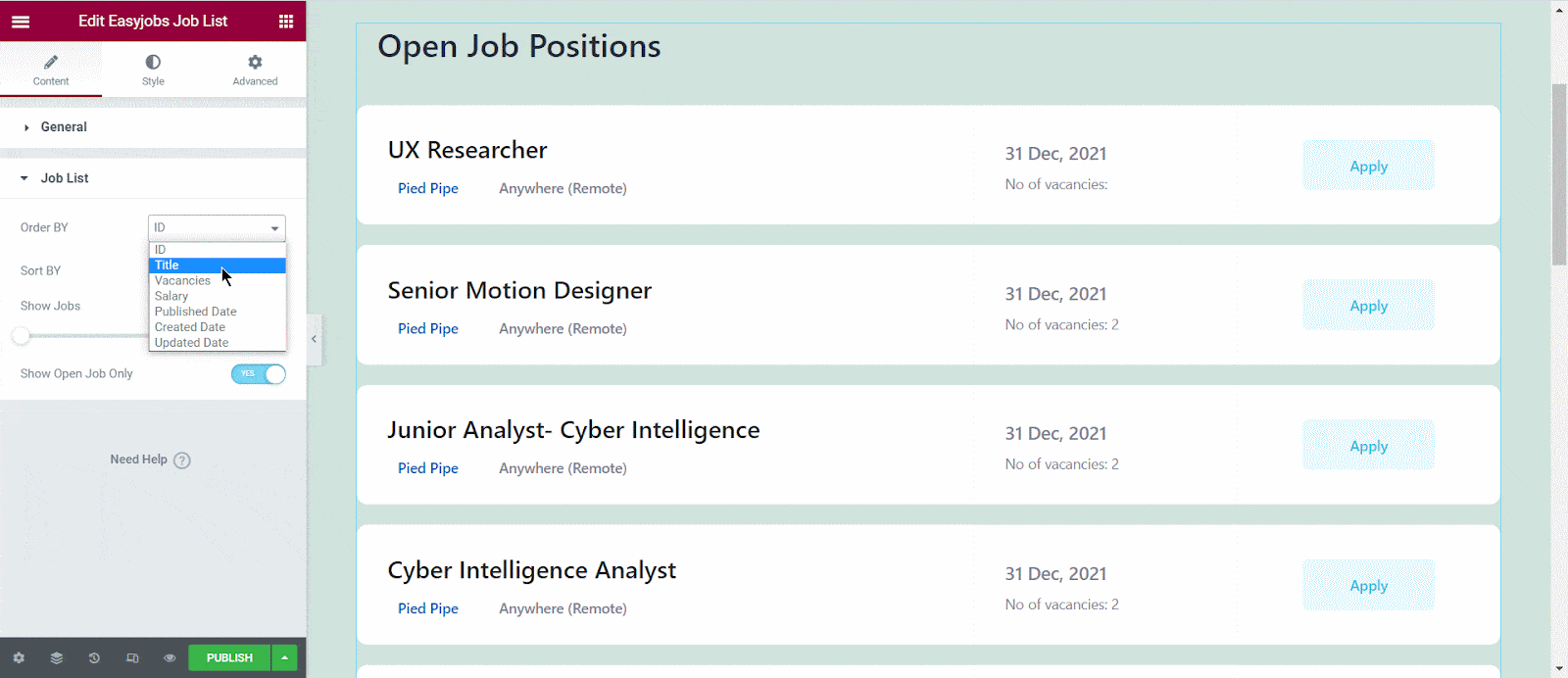 Bagaimana Mendesain Papan Pekerjaan Atau Halaman Posting Pekerjaan Menggunakan Elementor Dengan Easy.Jobs?