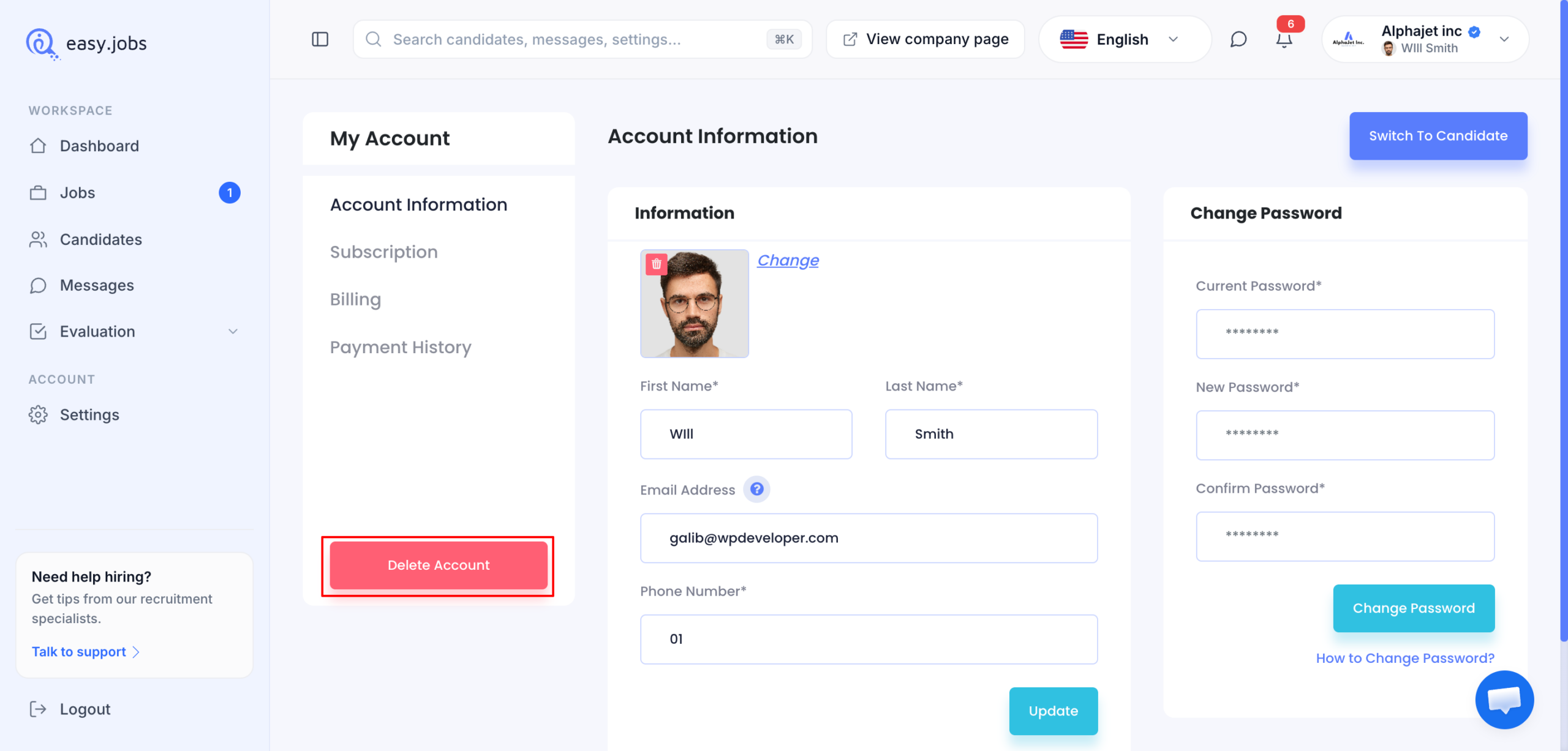 easy.jobs में कंपनी के मालिक की प्रोफ़ाइल को कैसे अपडेट करें 4 Update Company Owner Profile