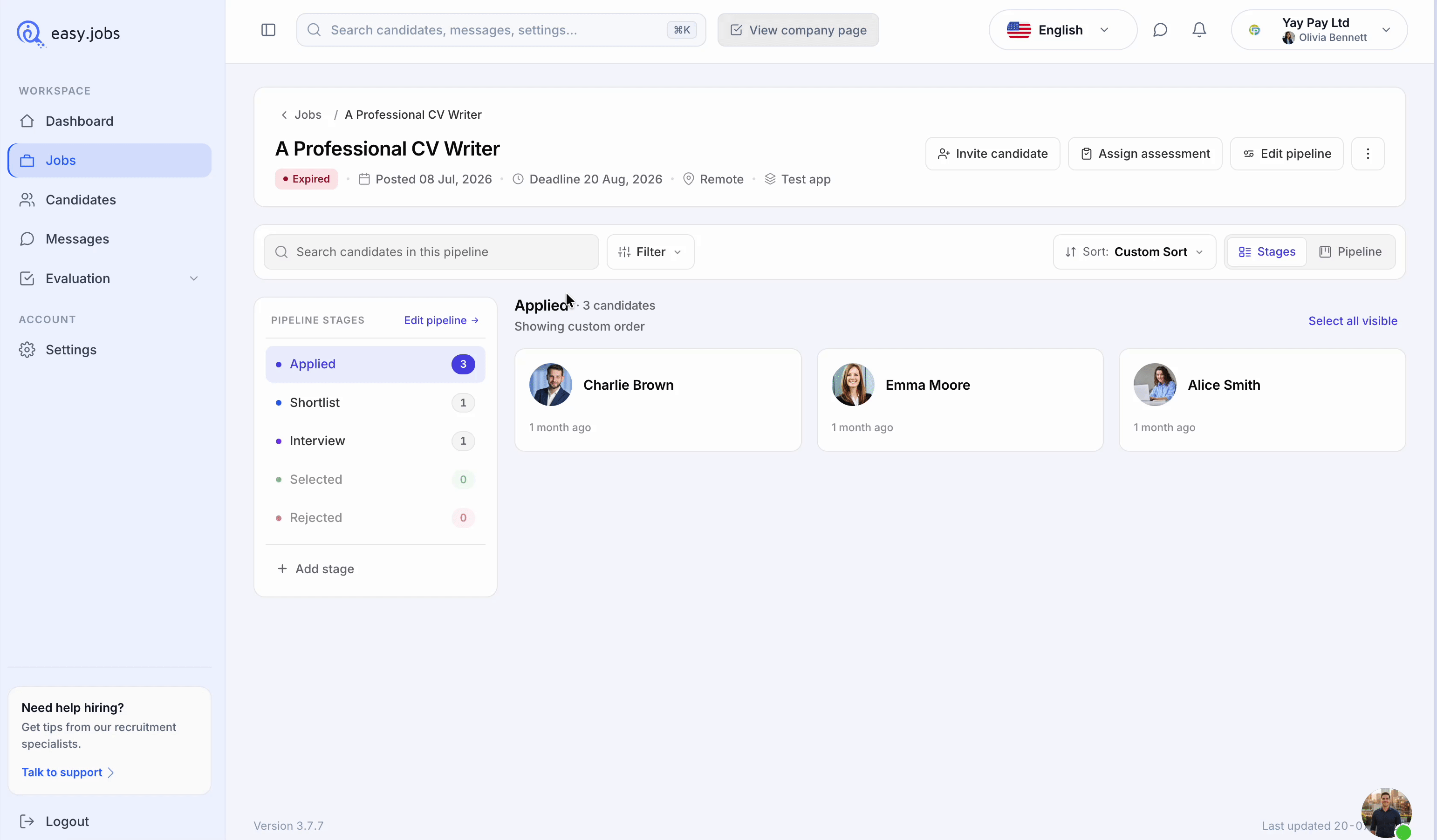 How To Manage Candidates From easy.jobs Job Pipeline Board? 2 Manage Candidates