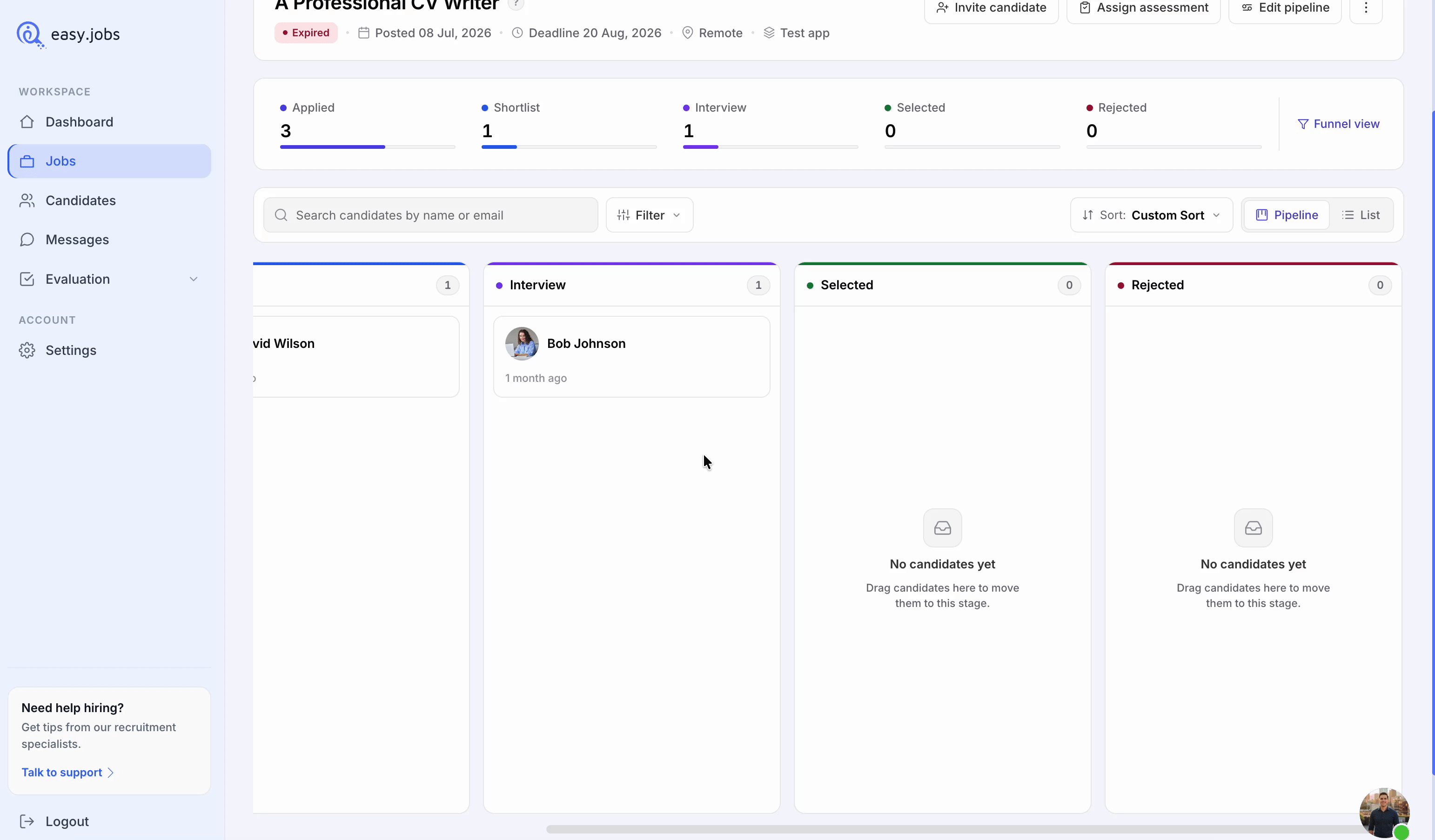 How To Manage Candidates From easy.jobs Job Pipeline Board? 3 Manage Candidates