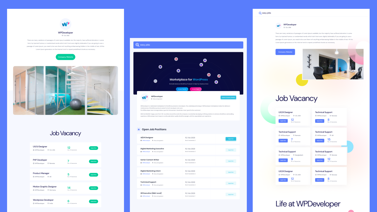 easy.jobs templates for career site appearance