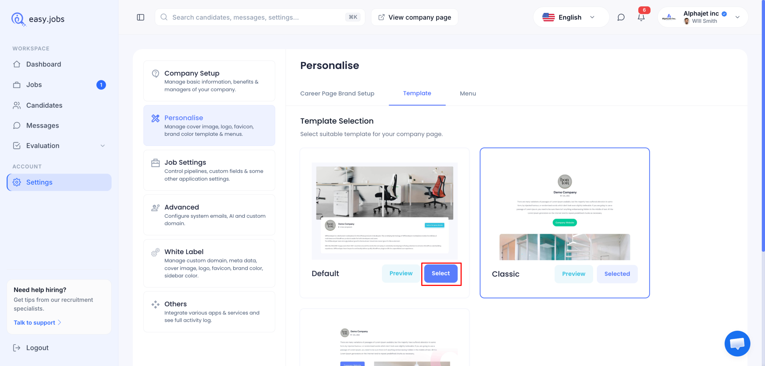 How to Easily Change Career Site Appearance With easy.jobs Templates? 1 easy.jobs templates to change career site appearance