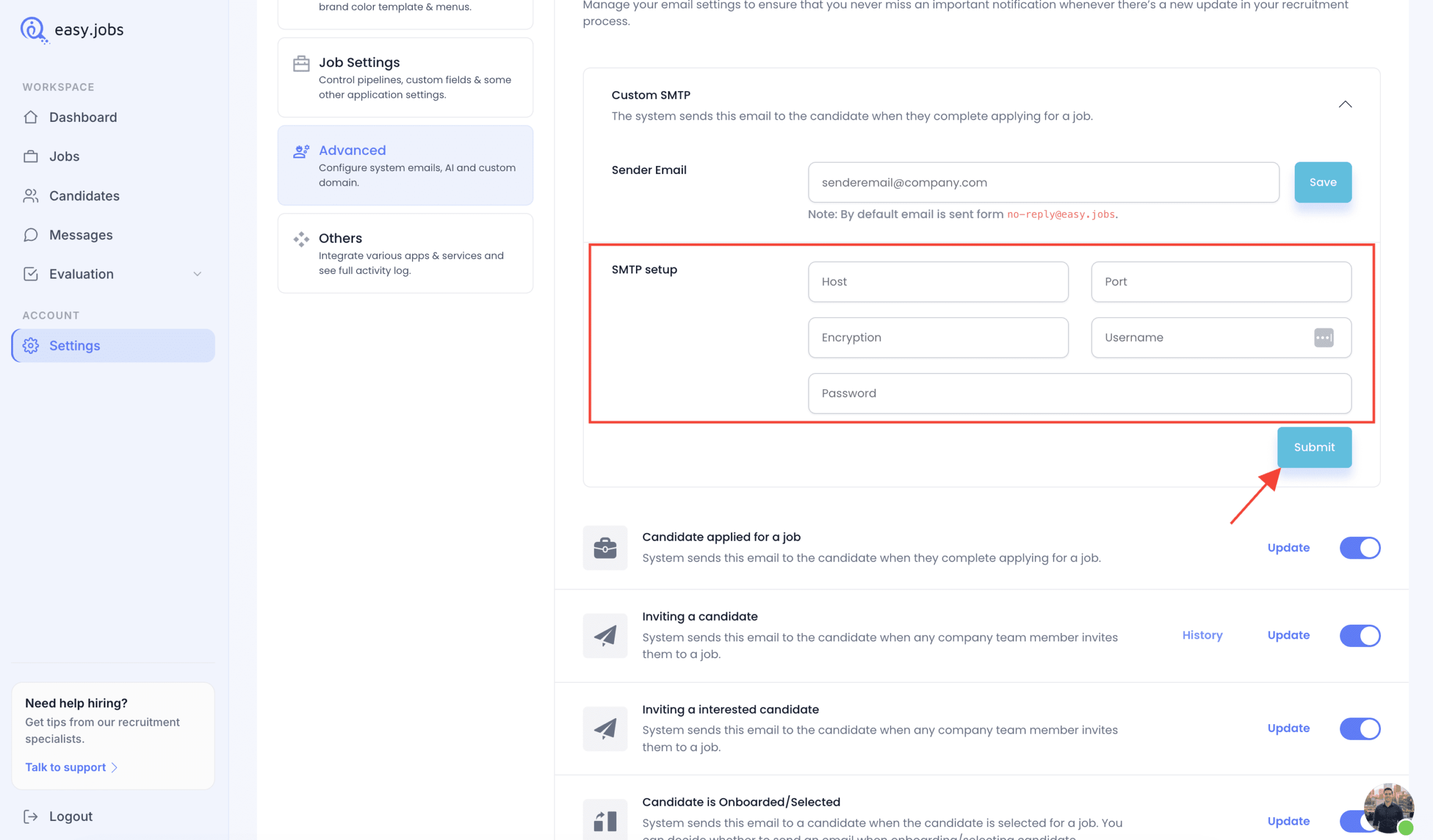 Comment configurer le serveur SMTP de messagerie depuis votre tableau de bord easy.jobs ? 3 Setup Email SMTP