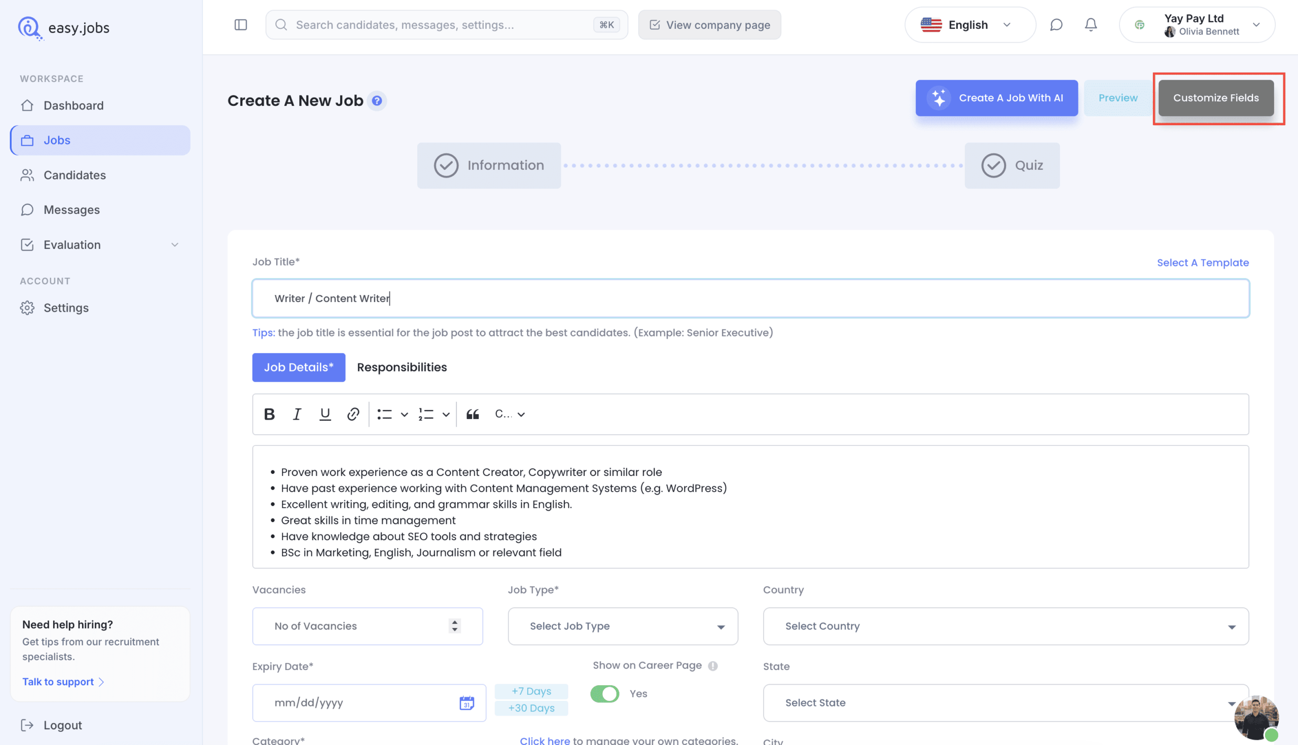 Como adicionar vários campos para anexos de arquivos usando o easy.jobs 3 Multiple File Attachment Fields