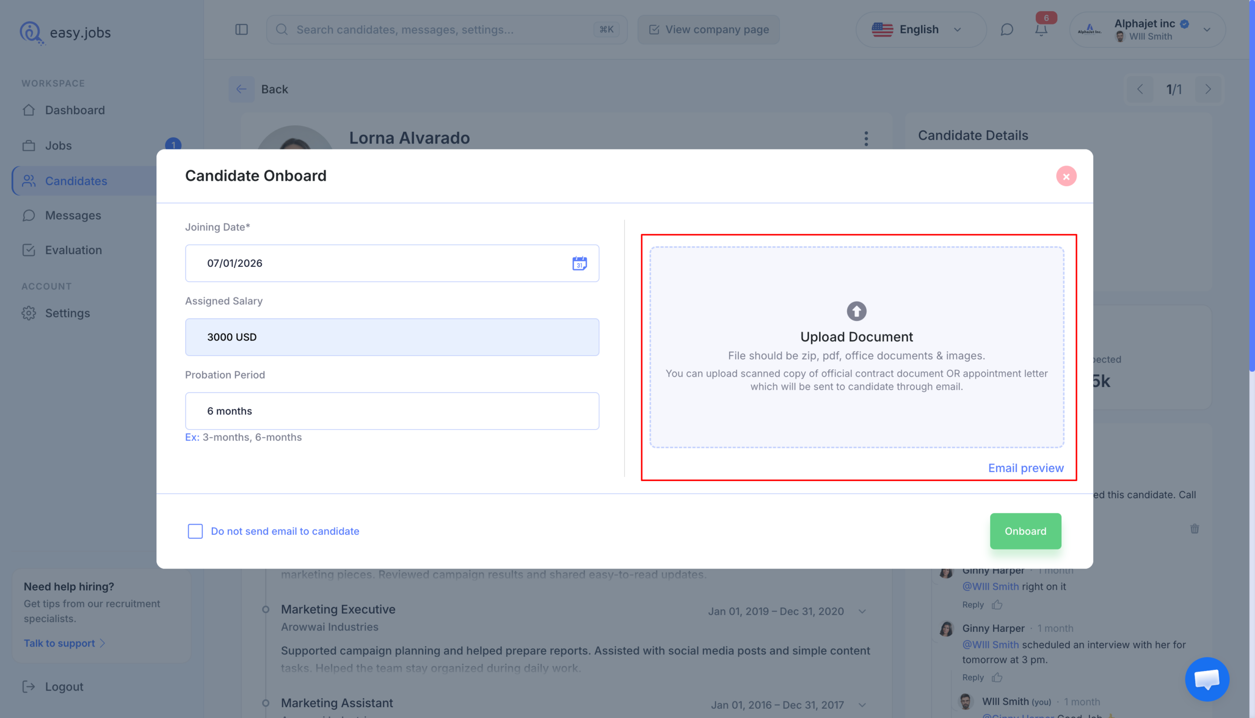 How to Onboard A Candidate in easy.jobs? 1 onboarding a candidate