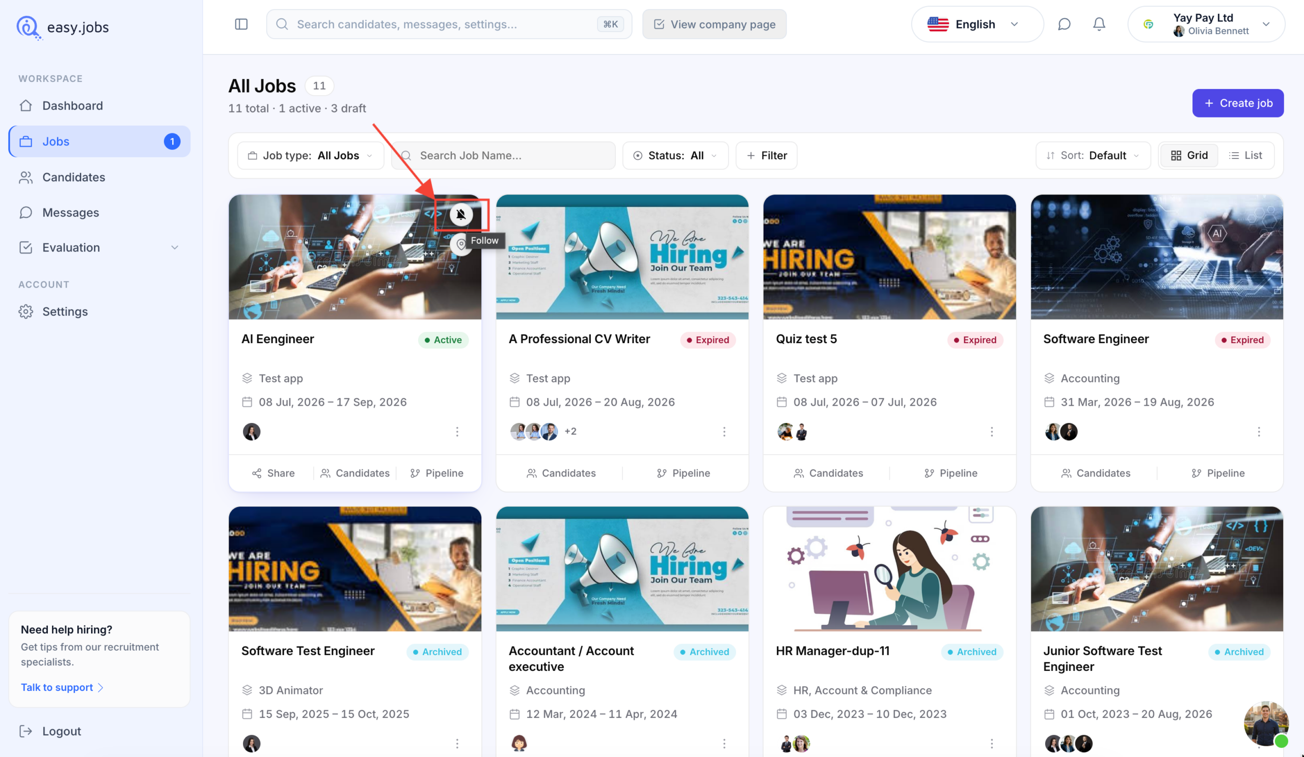 How to Follow or Unfollow Job Posts in easy.jobs? 2 Follow or Unfollow Job Posts