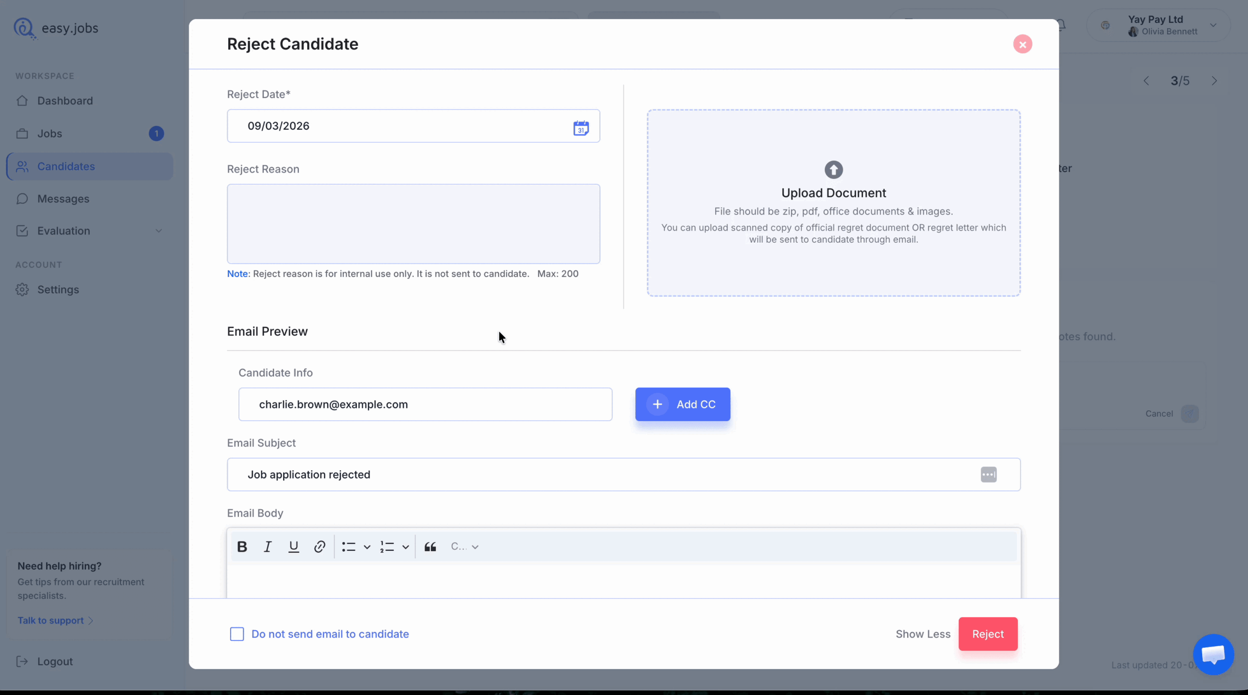 Como rejeitar um candidato no easy.jobs? 4 reject a candidate