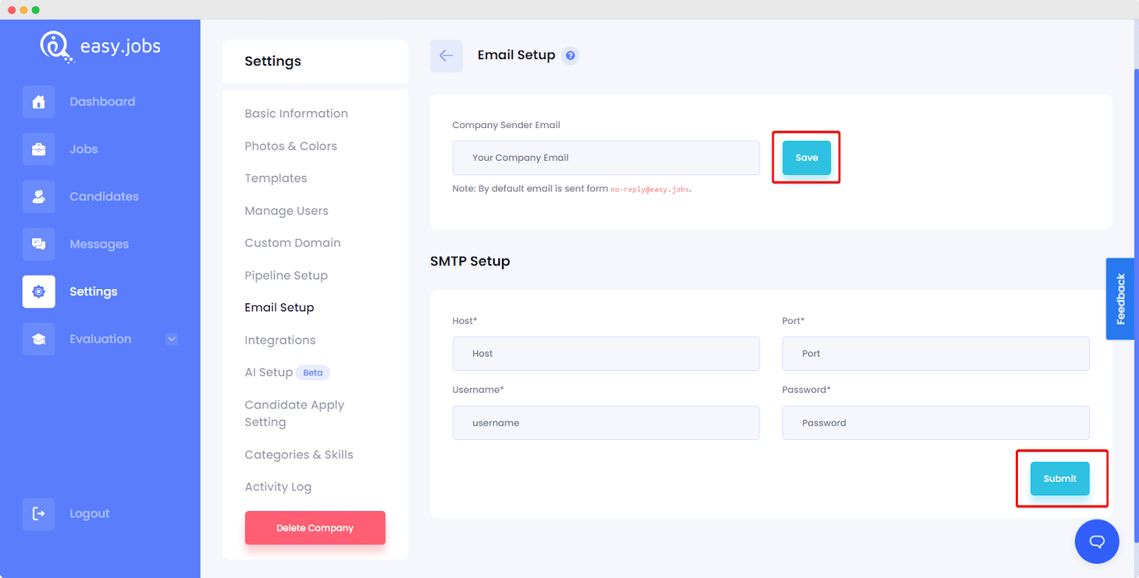 How To Setup Email SMTP From Your easy.jobs Dashboard?