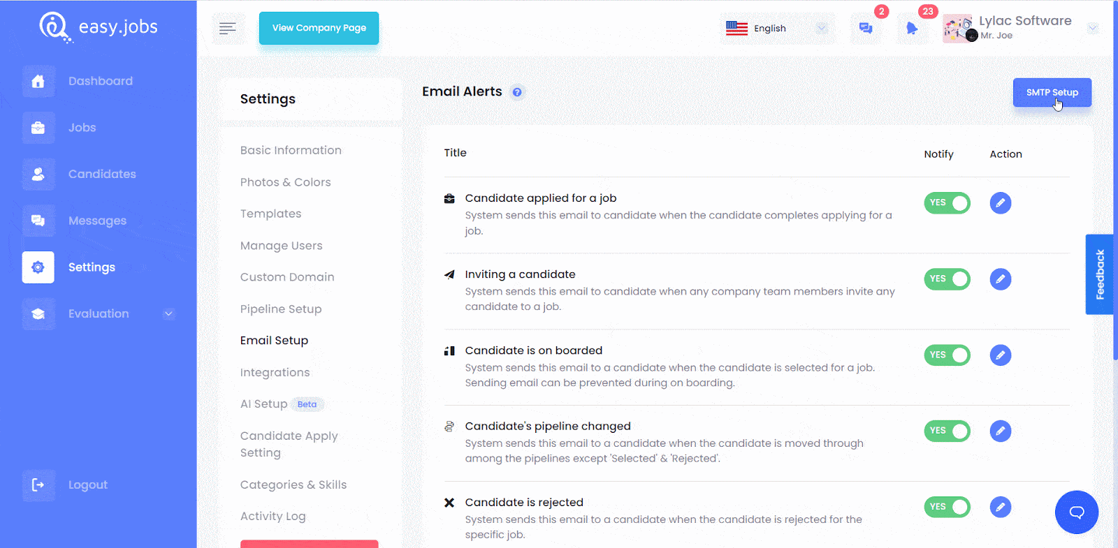 How To Setup Email SMTP From Your easy.jobs Dashboard?