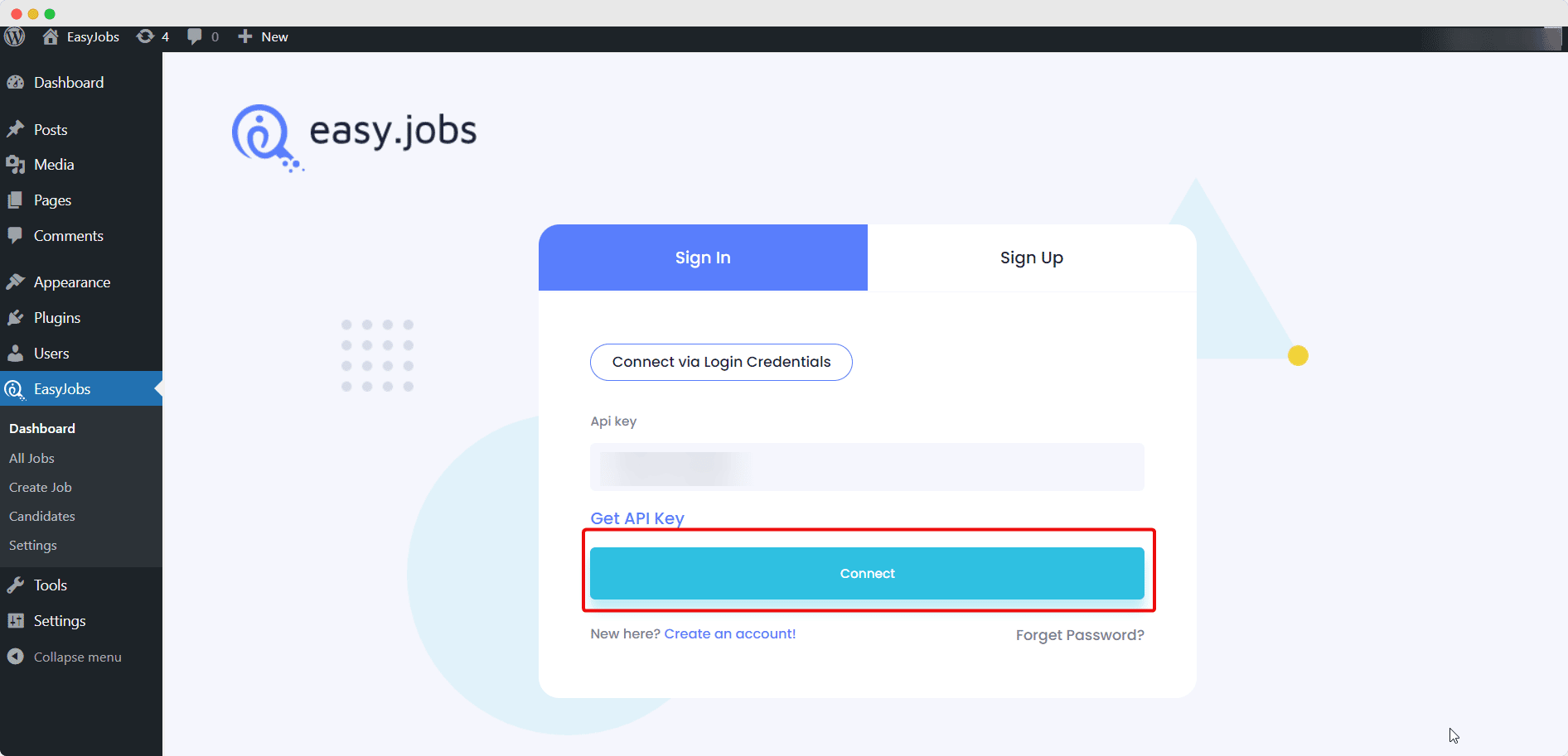 connectez wordpress, easy.jobs