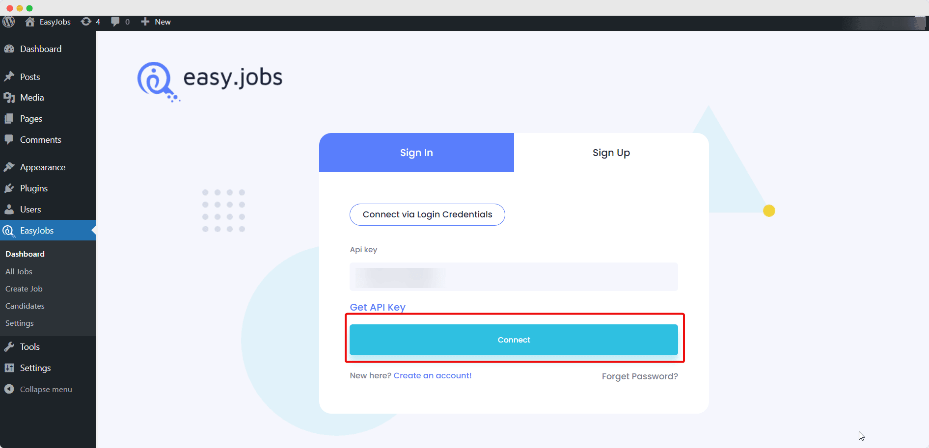 hubungkan wordpress, easy.jobs