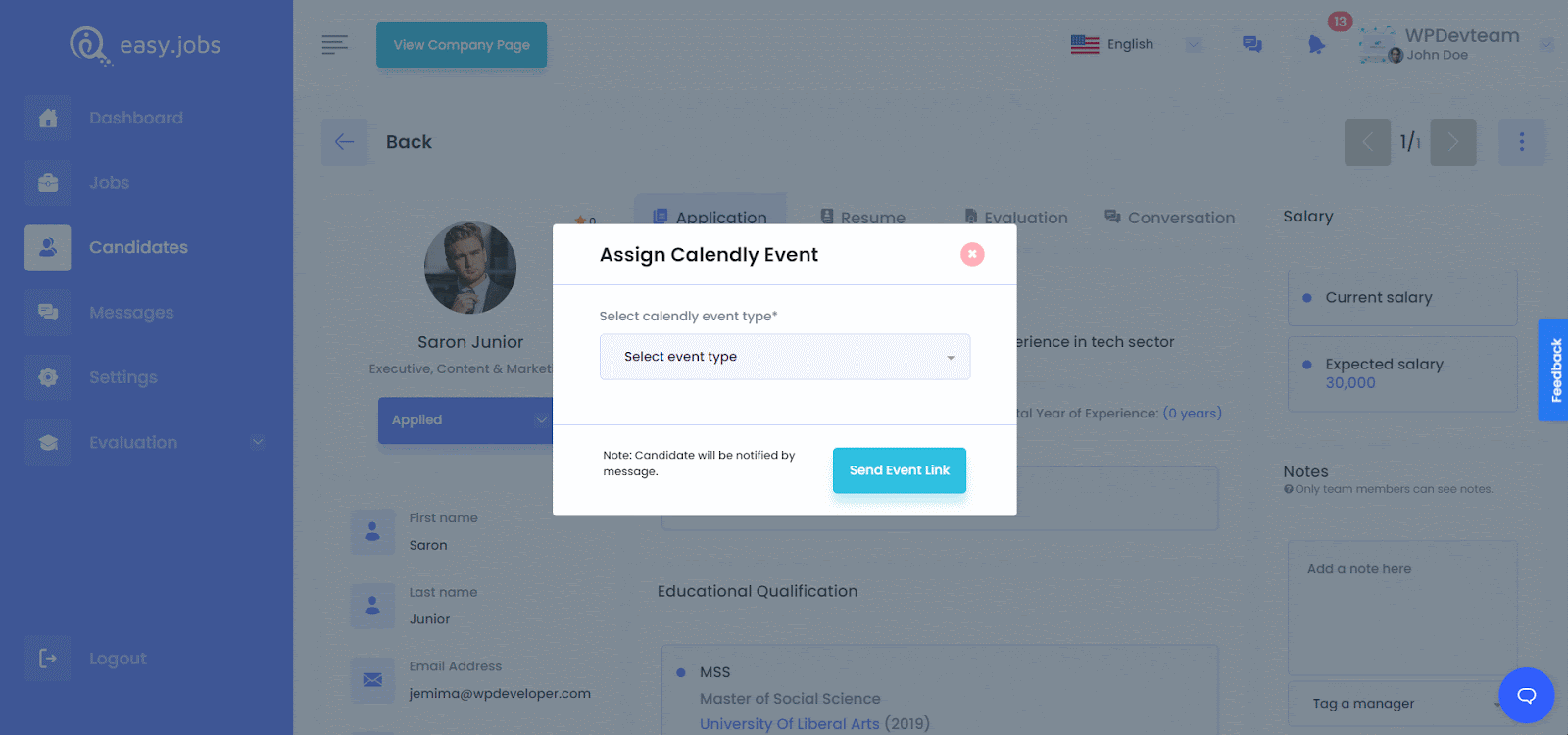 Integrate Calendly With easy.jobs