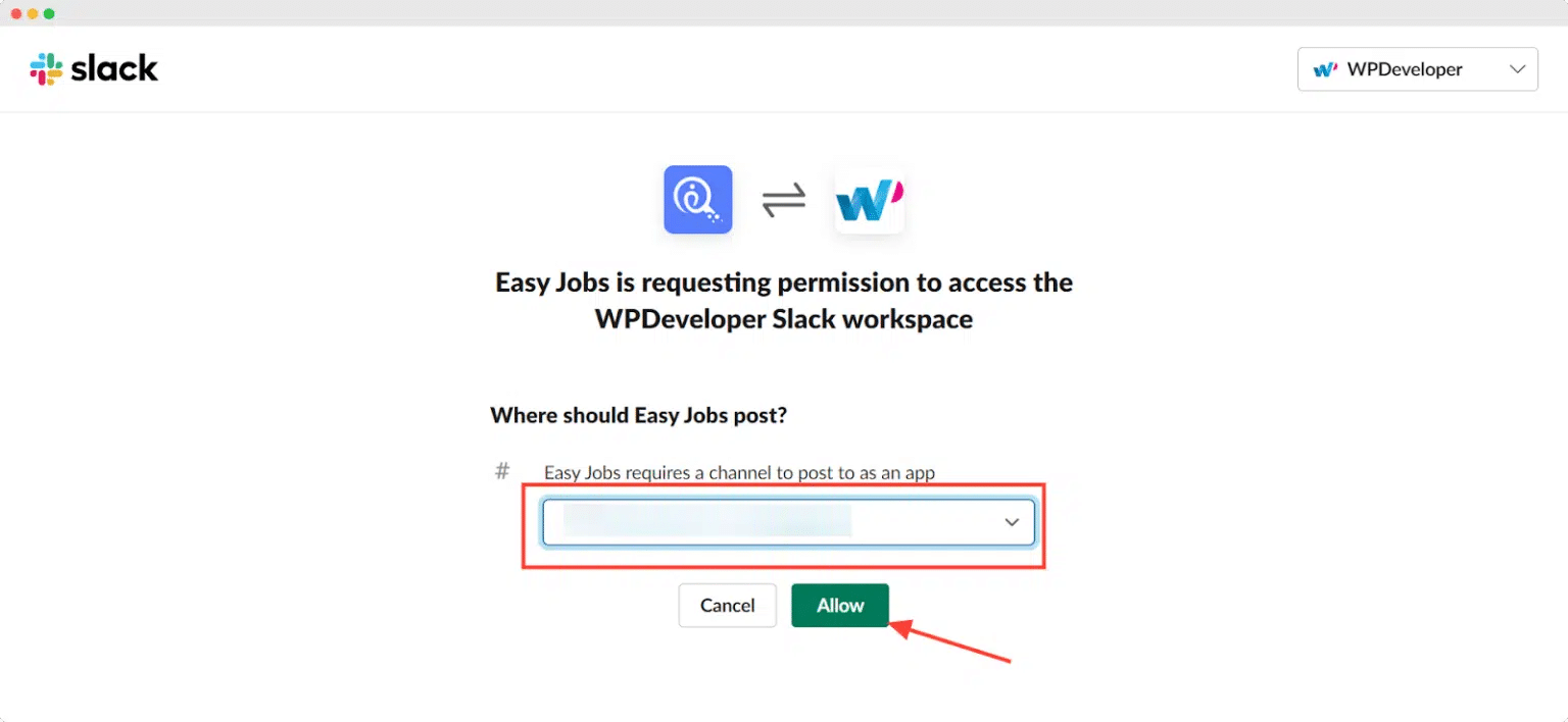 integrasikan slack dengan easy.jobs