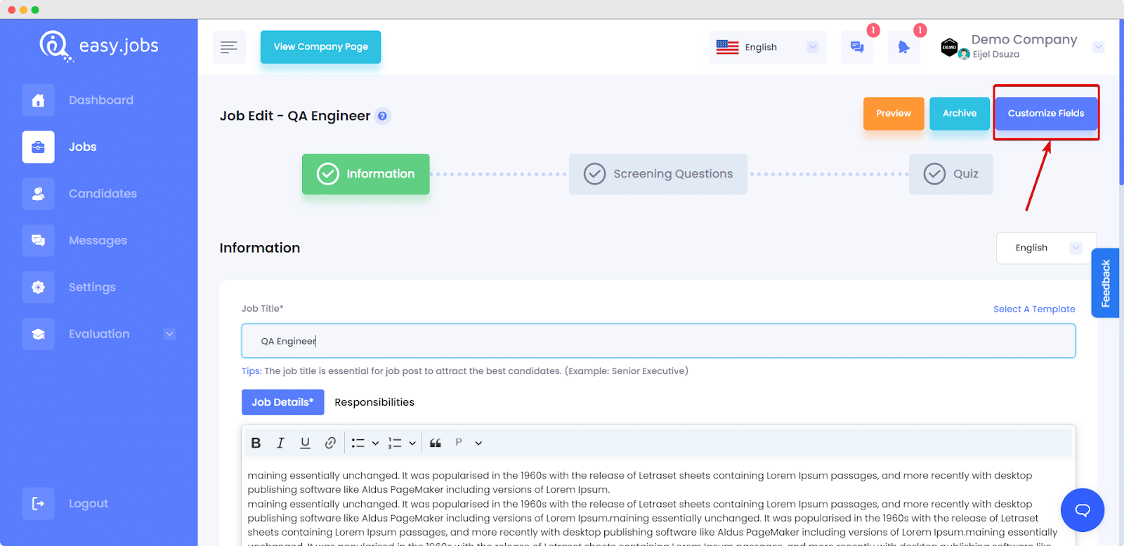 izinkan pengiriman video selama melamar pekerjaan di easy.jobs