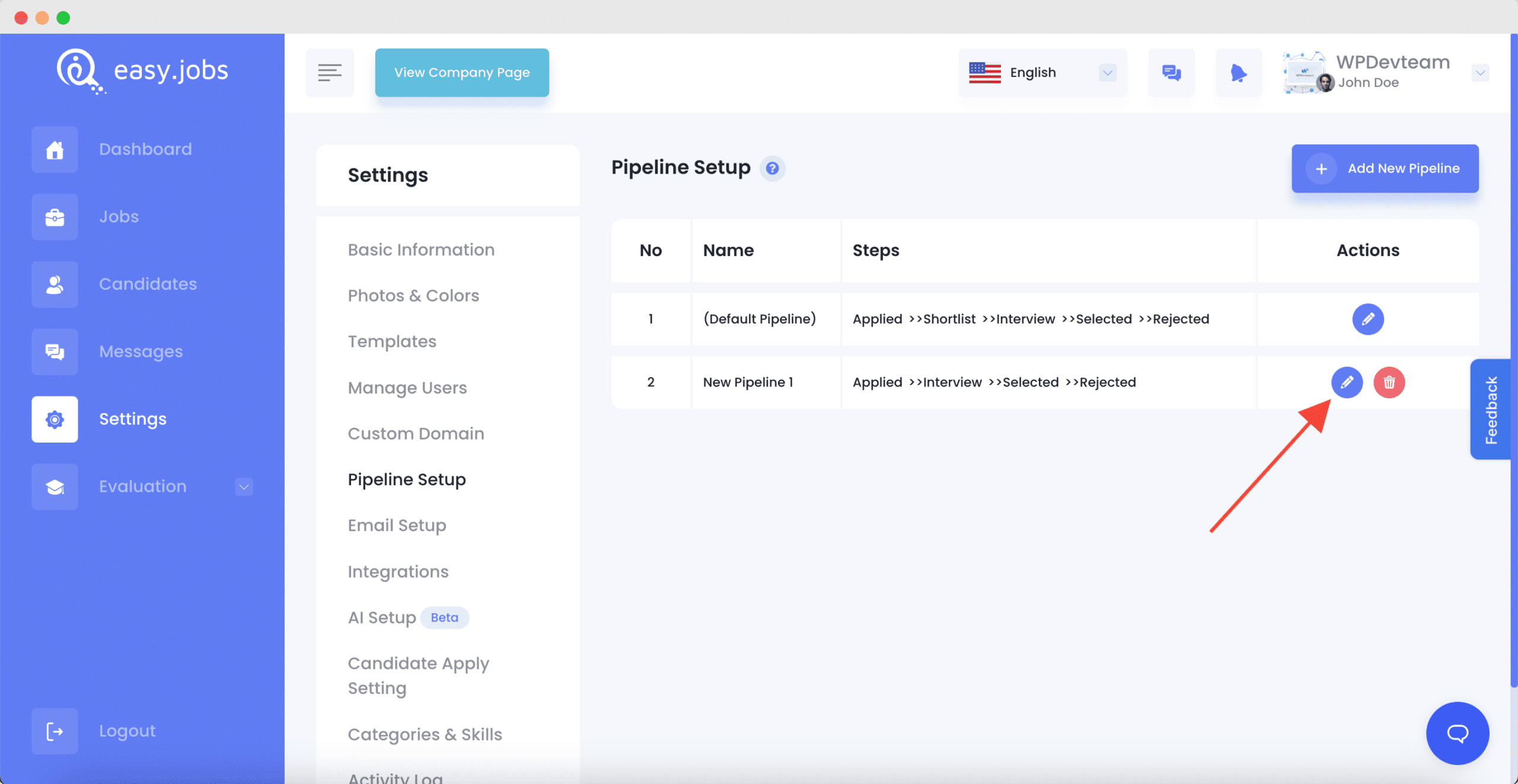 Edit pipeline di easy.jobs