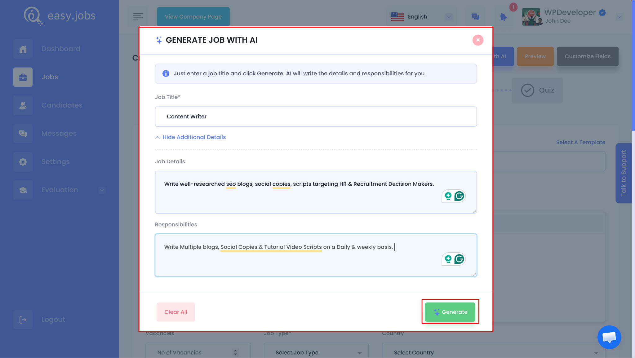 How to Create A New Job Post with AI In easy.jobs? 4 Job Post With AI