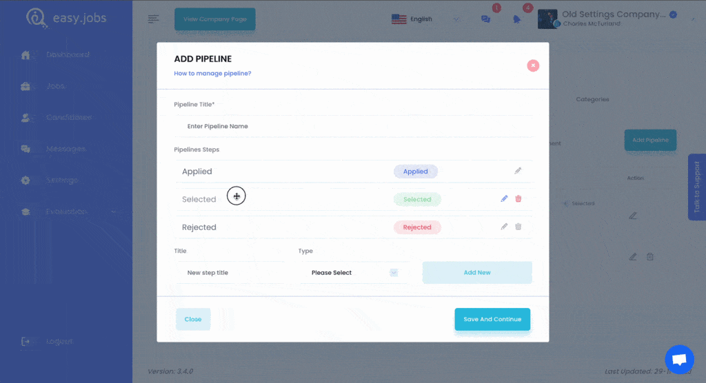 manage pipeline in easy.jobs